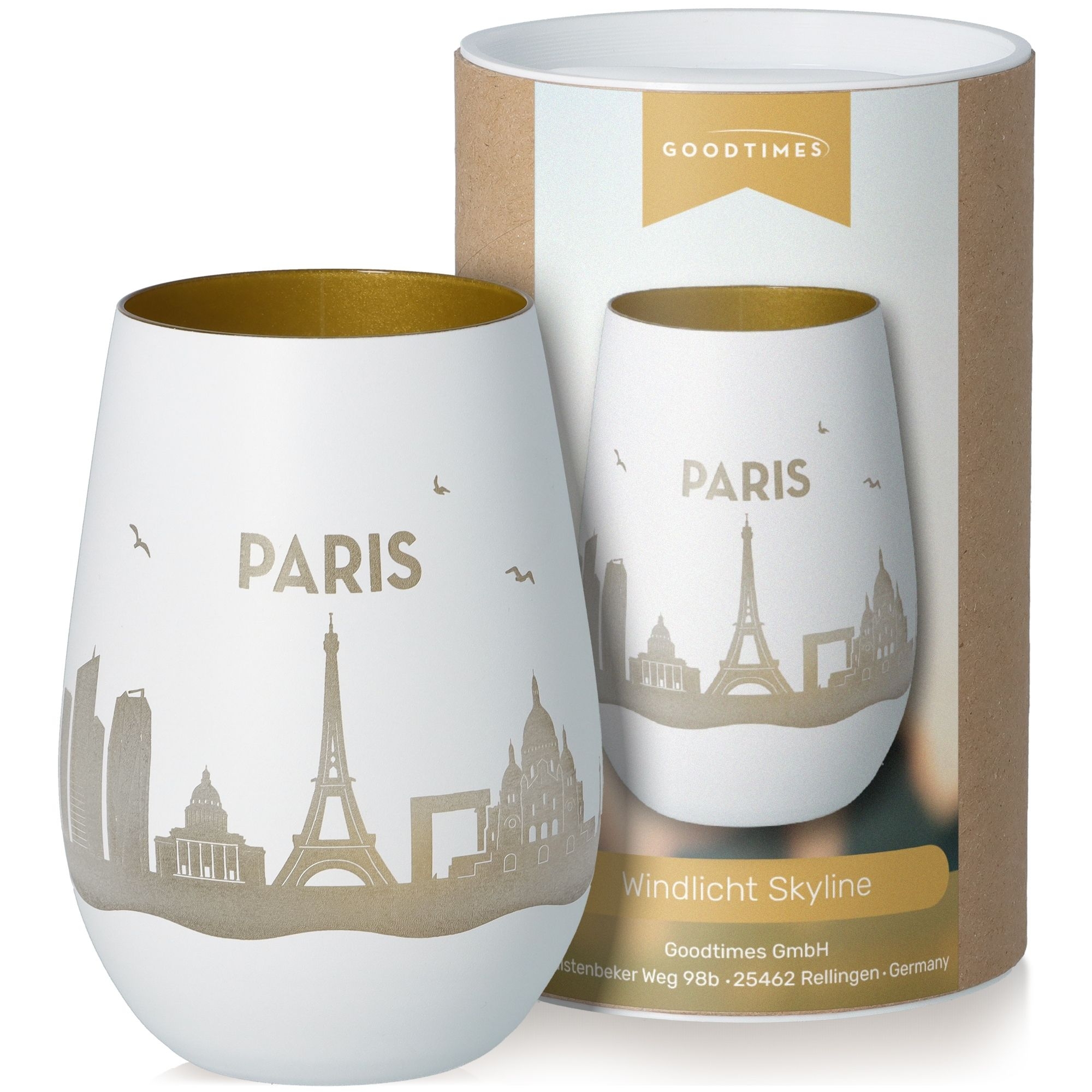 Windlicht Skyline Paris Weiß/Gold Töpferei, Krug, Porzellan, Tasse, Glas