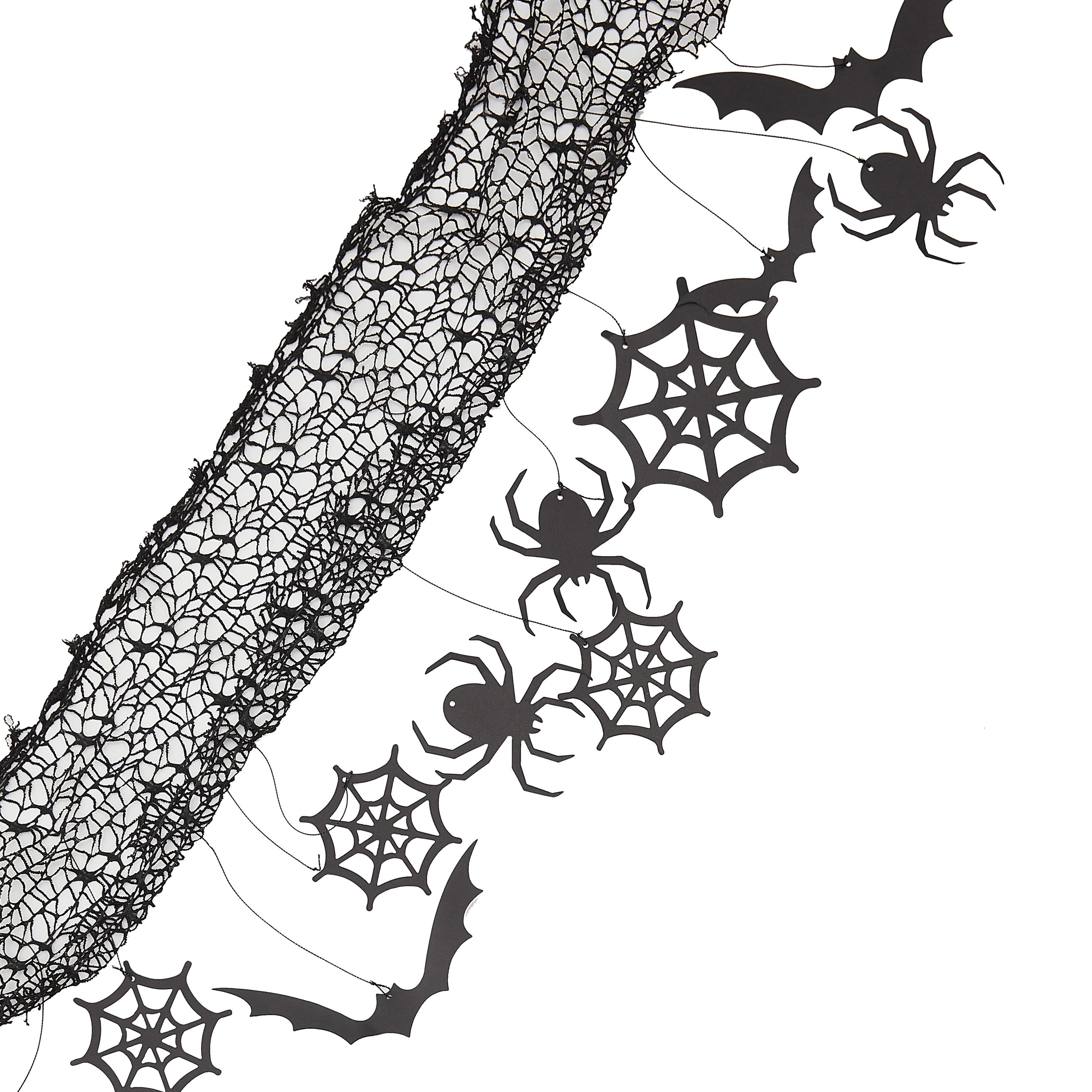 Halloween Kulisse mit hängenden Spinnen, Fledermäusen und Spinnweben Tier, Wirbellose, Spinne