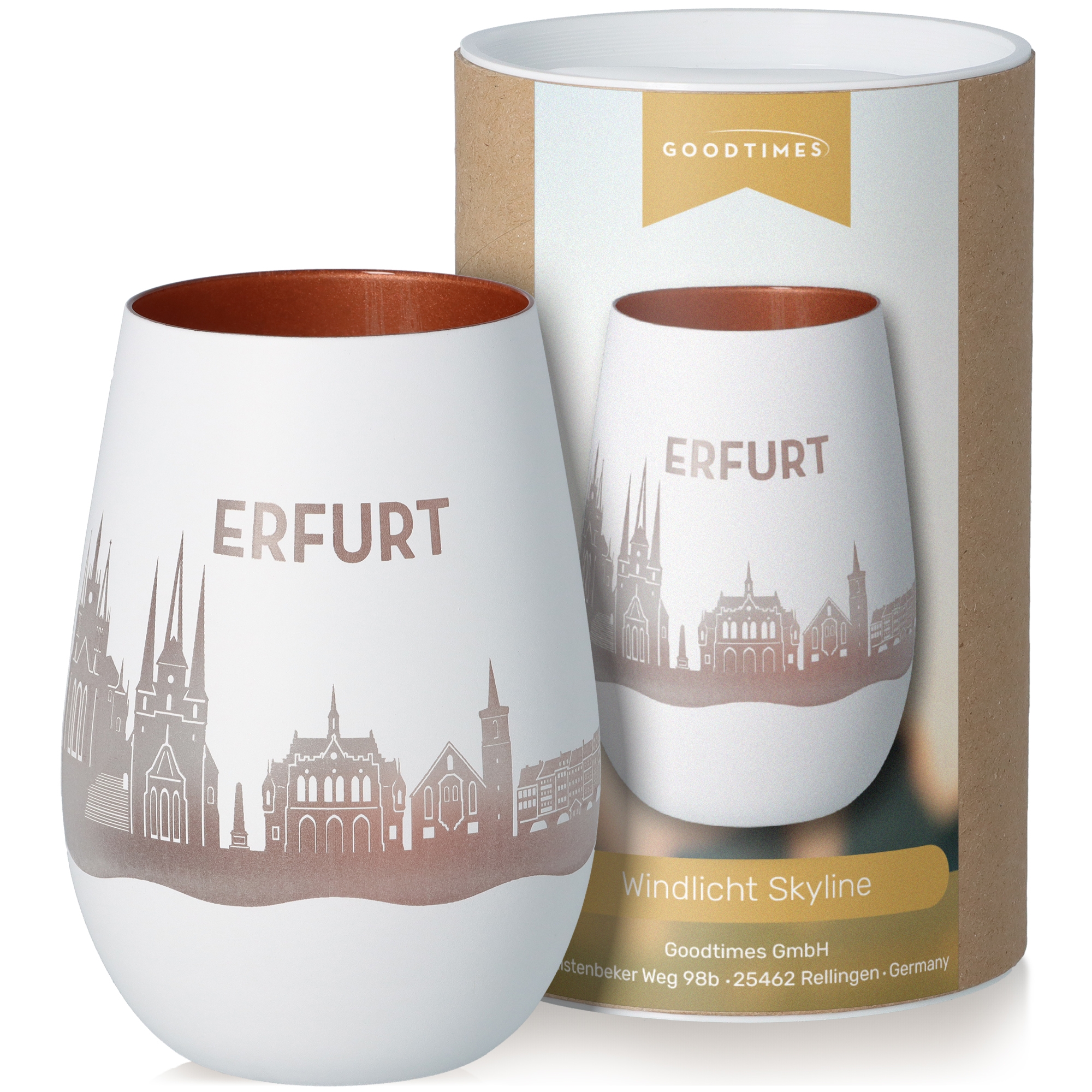 Windlicht Skyline Erfurt Weiß/Bronze Töpferei, Kunst, Porzellan, Tasse, Krug