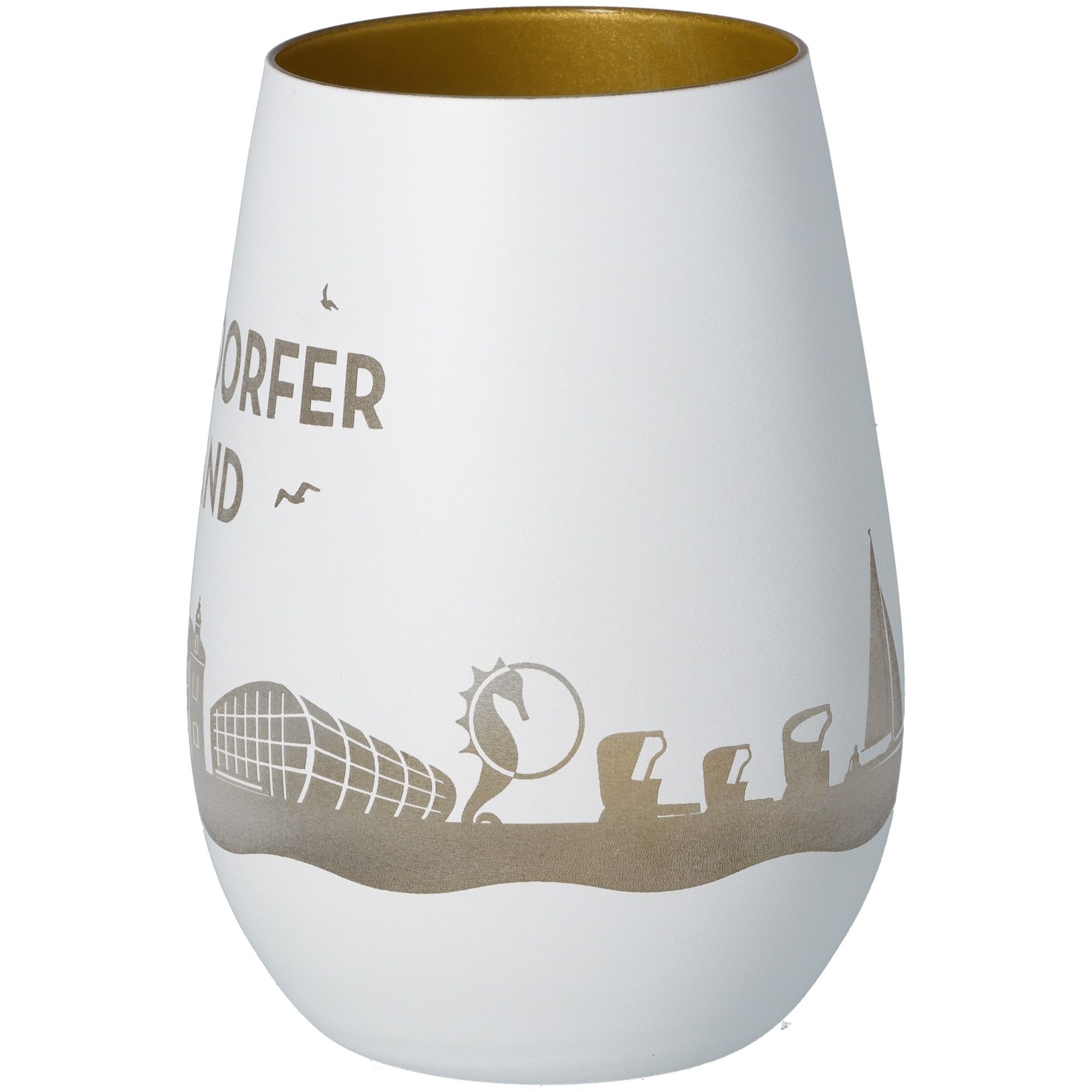 Windlicht Skyline Timmendorfer Strand Weiß/Gold Windlicht Skyline Timmendorfer Strand Weiß/Gold