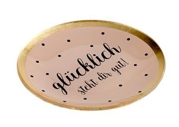 Glasteller "Glücklich steht dir gut!",Rosa/Schwarz - M Glasteller "Glücklich steht dir gut!",Rosa/Schwarz - M