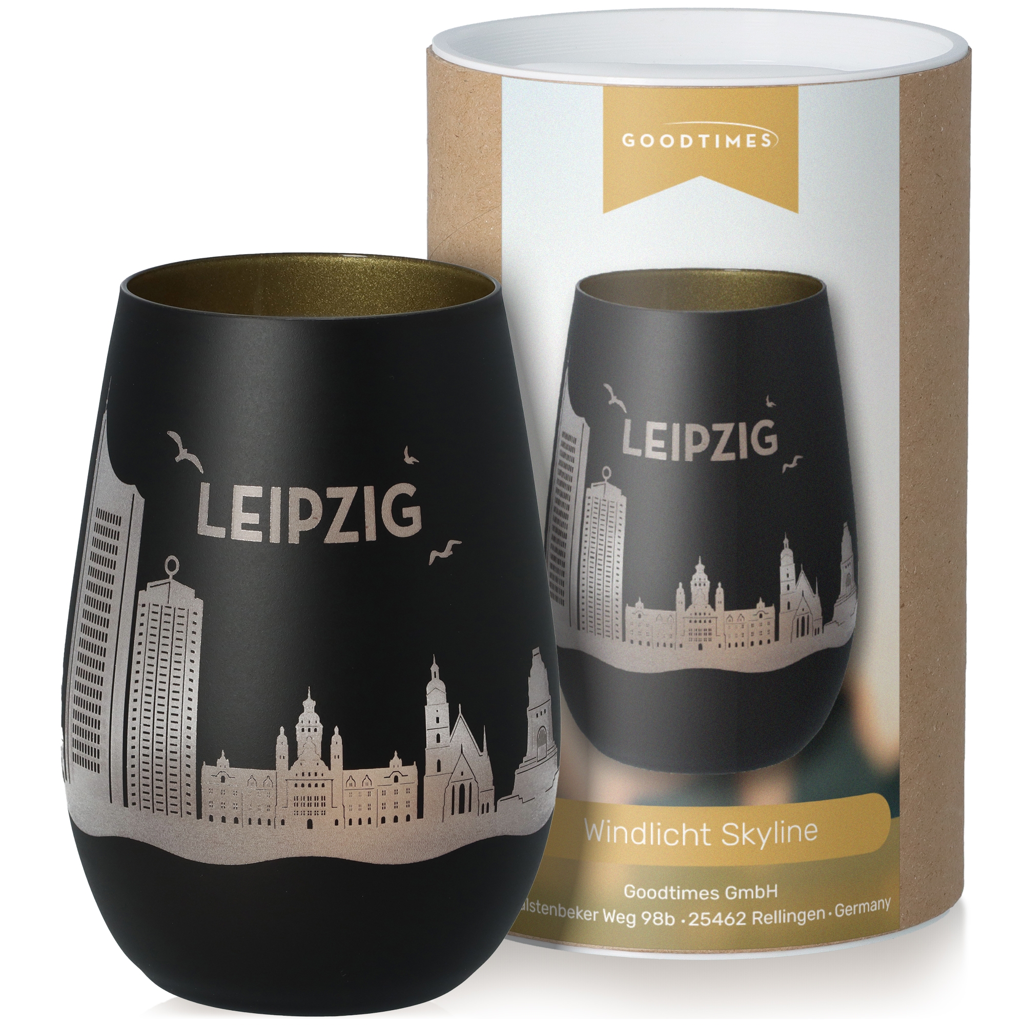 Windlicht Skyline Leipzig Schwarz/Gold Windlicht Skyline Leipzig Schwarz/Gold