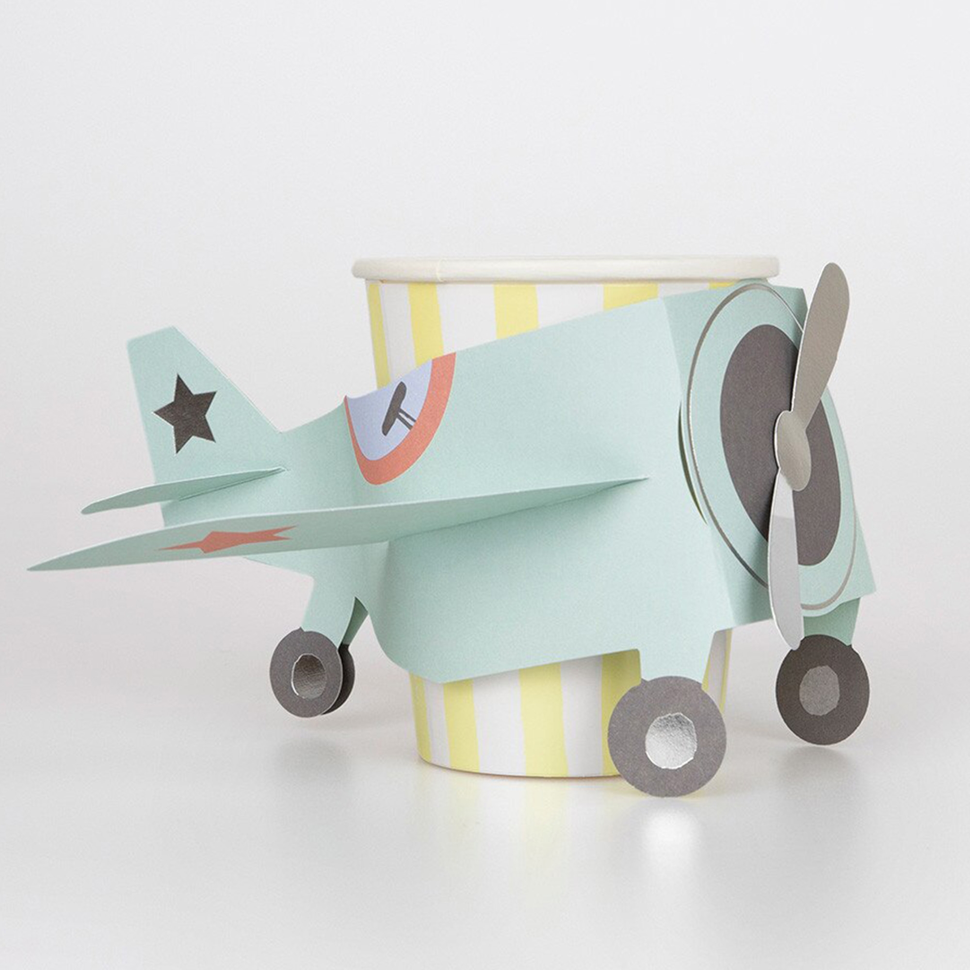 Meri Meri - 8 Pappbecher "Flugzeug" Band, Flugzeug, Fahrzeug, Rad, Papier