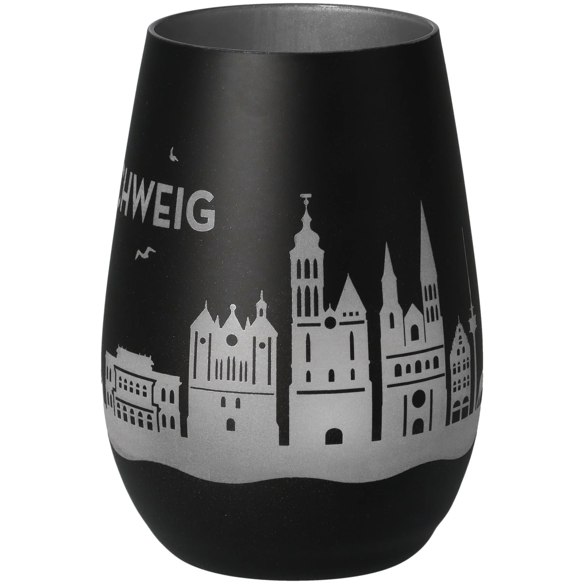 Kaffeebecher, Becher, Stadtansicht, Schwarz, Silber