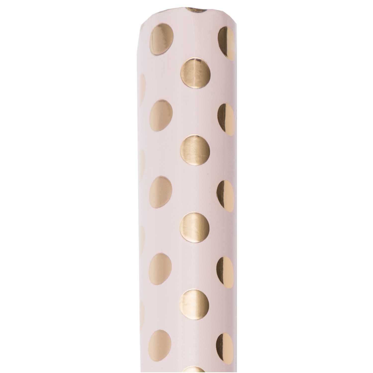 Geschenkpapier auf Rolle, Rosa mit goldenen Punkten, 2m