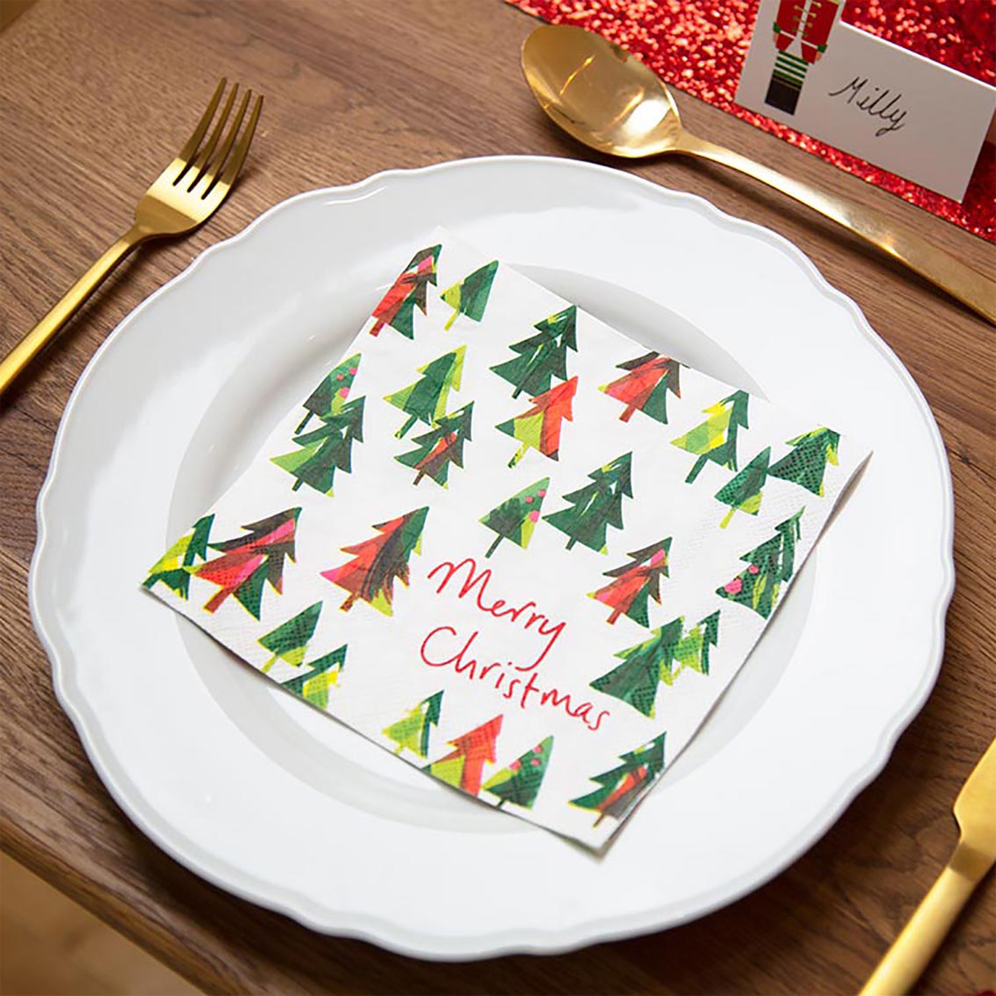 20 Servietten "Merry Christmas Tannenbäume"