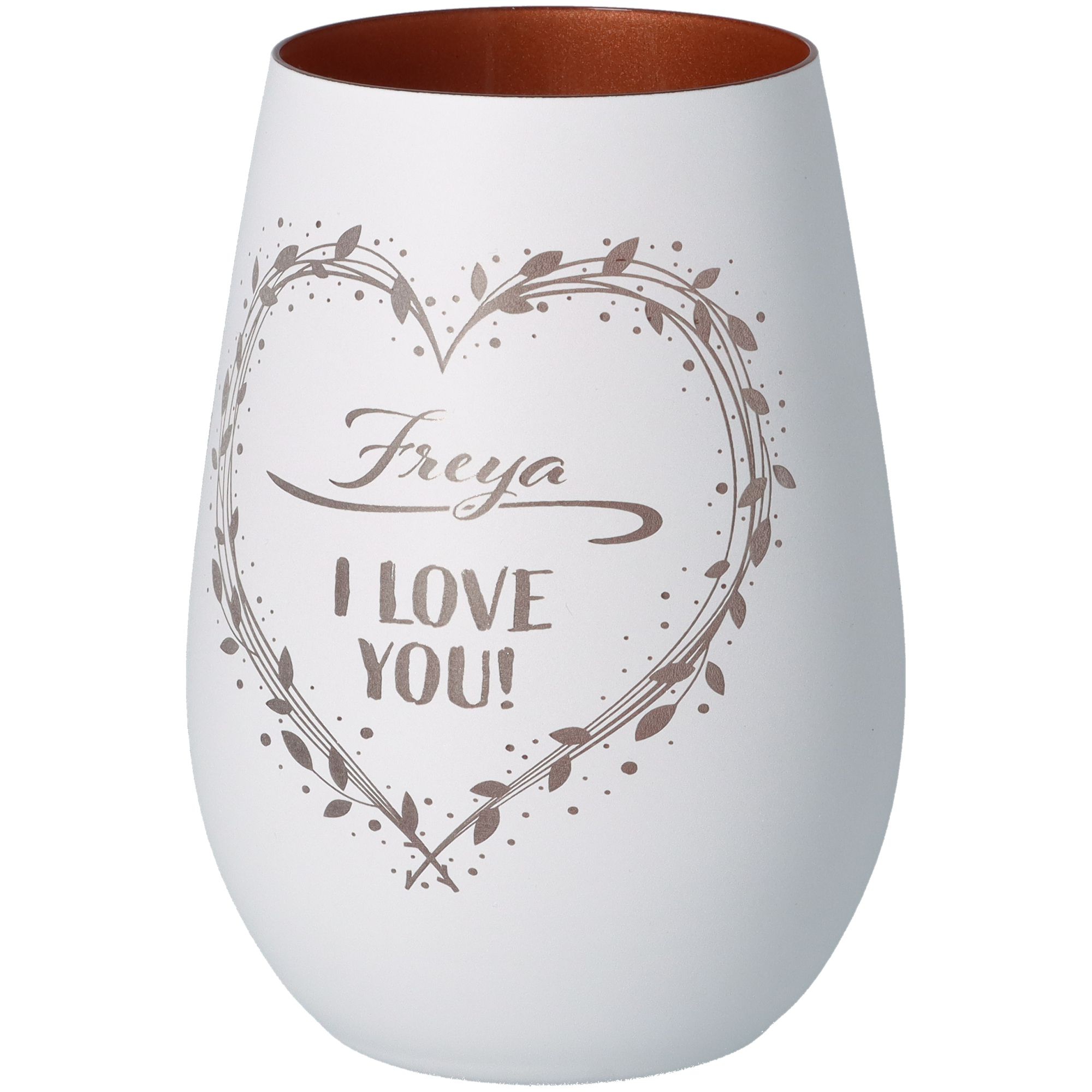 Windlicht I love you "Name" Weiß/Bronze Krug, Töpferei, Vase, Glas, Porzellan
