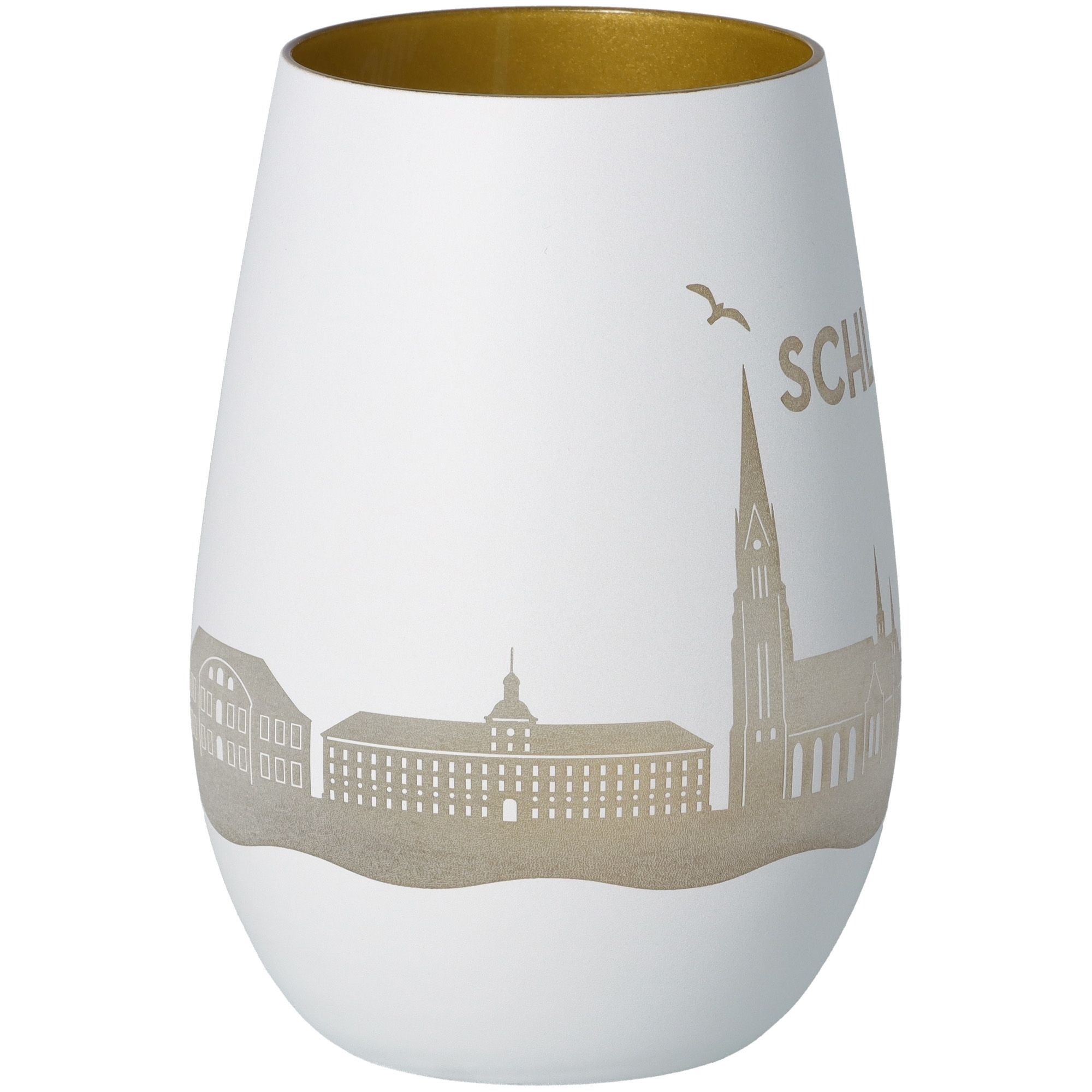 Windlicht Skyline Schleswig Weiß/Gold Töpferei, Krug, Porzellan, Vase, Lampe