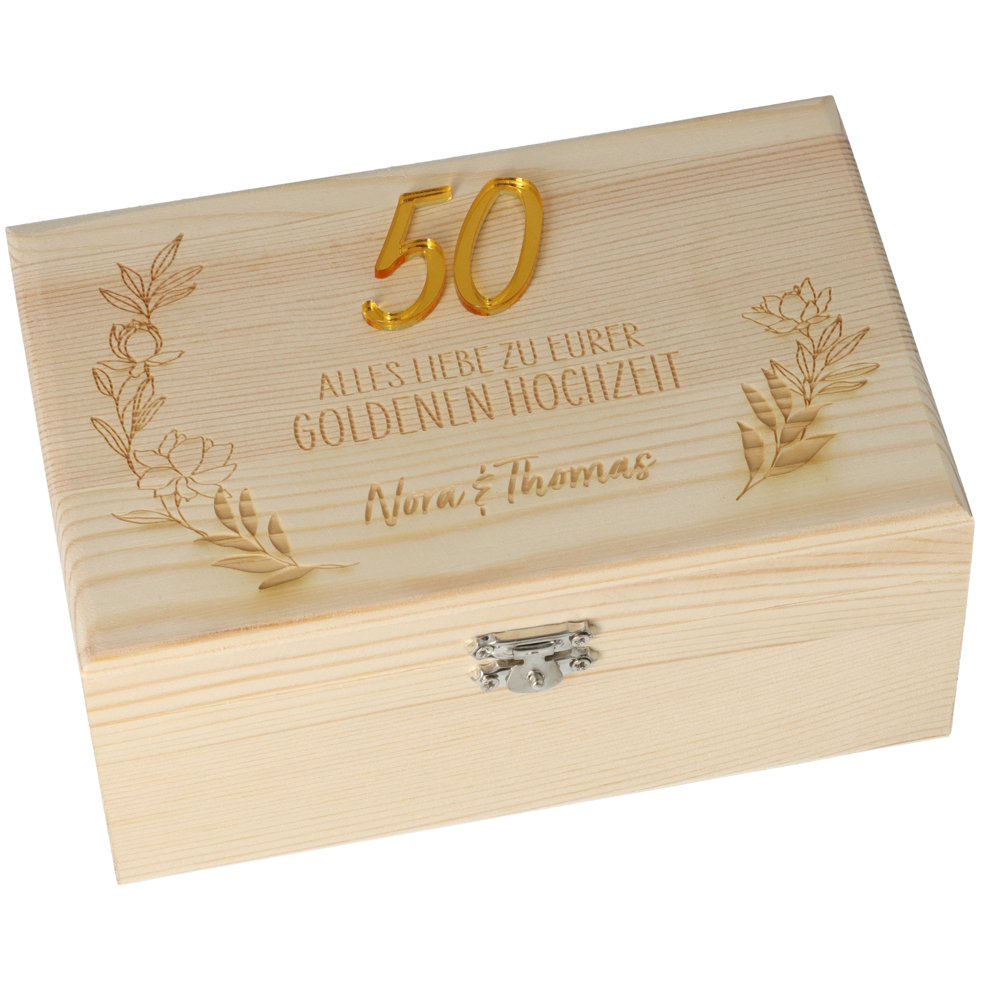 Holzbox, Schmuckbox, 50 Jahre, Hochzeitsgeschenk, Personalisiert
