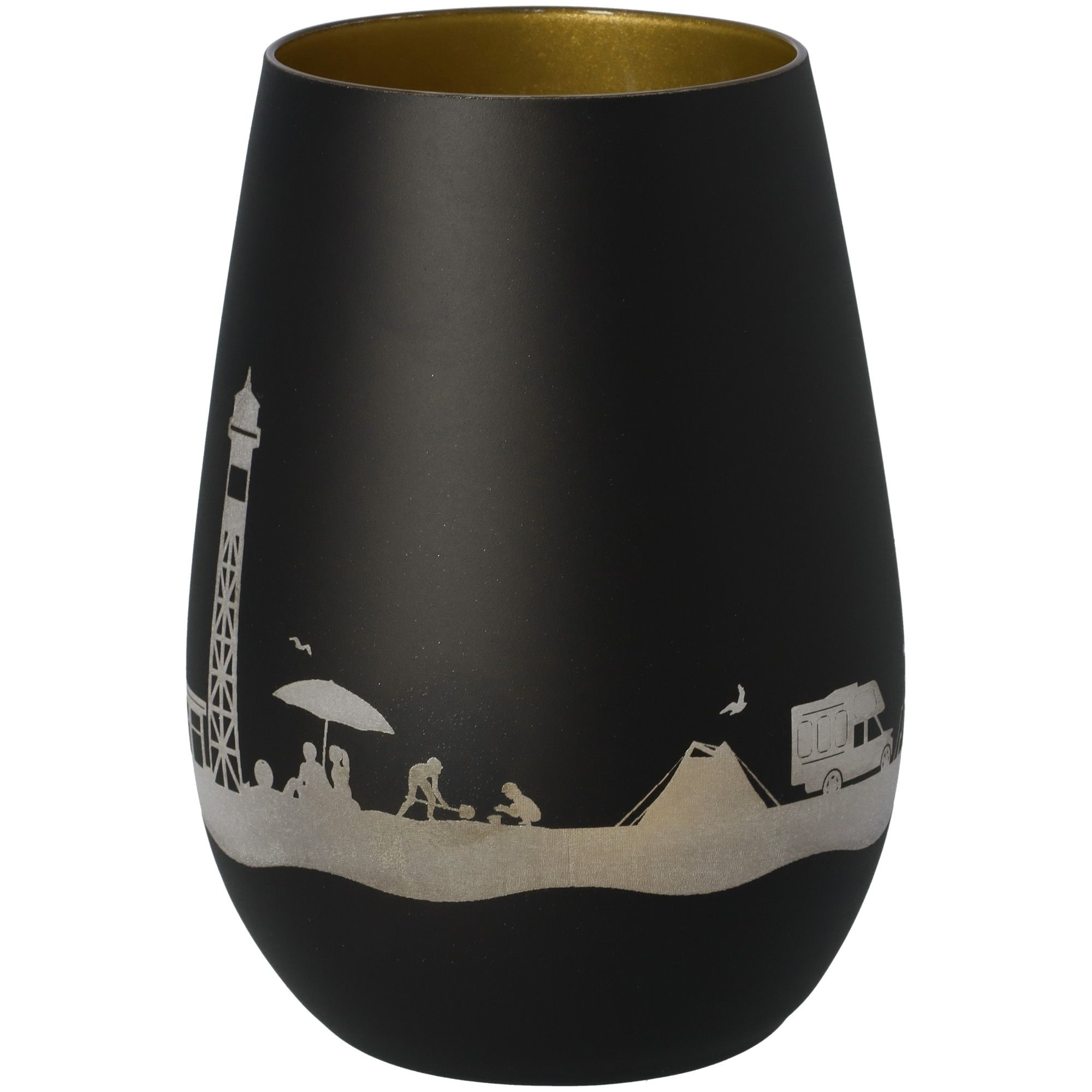 Windlicht Skyline Krautsand Schwarz/Gold Töpferei, Krug, Tasse, Vase