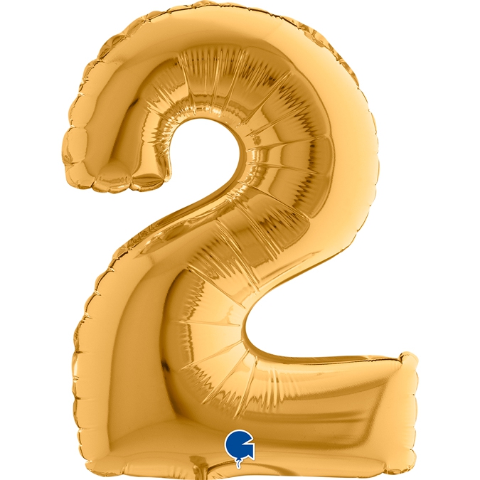 Folienballon Zahl "2" Gold, zur Luftbefüllung, 35 cm Folienballon Zahl "2" Gold, zur Luftbefüllung, 35 cm