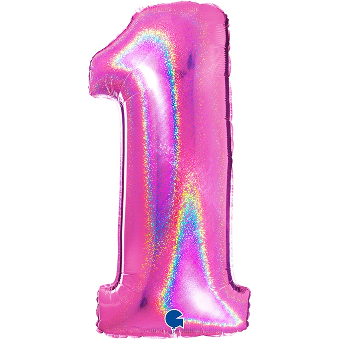 Folienballon Zahl 1 Pink Holographic 100cm