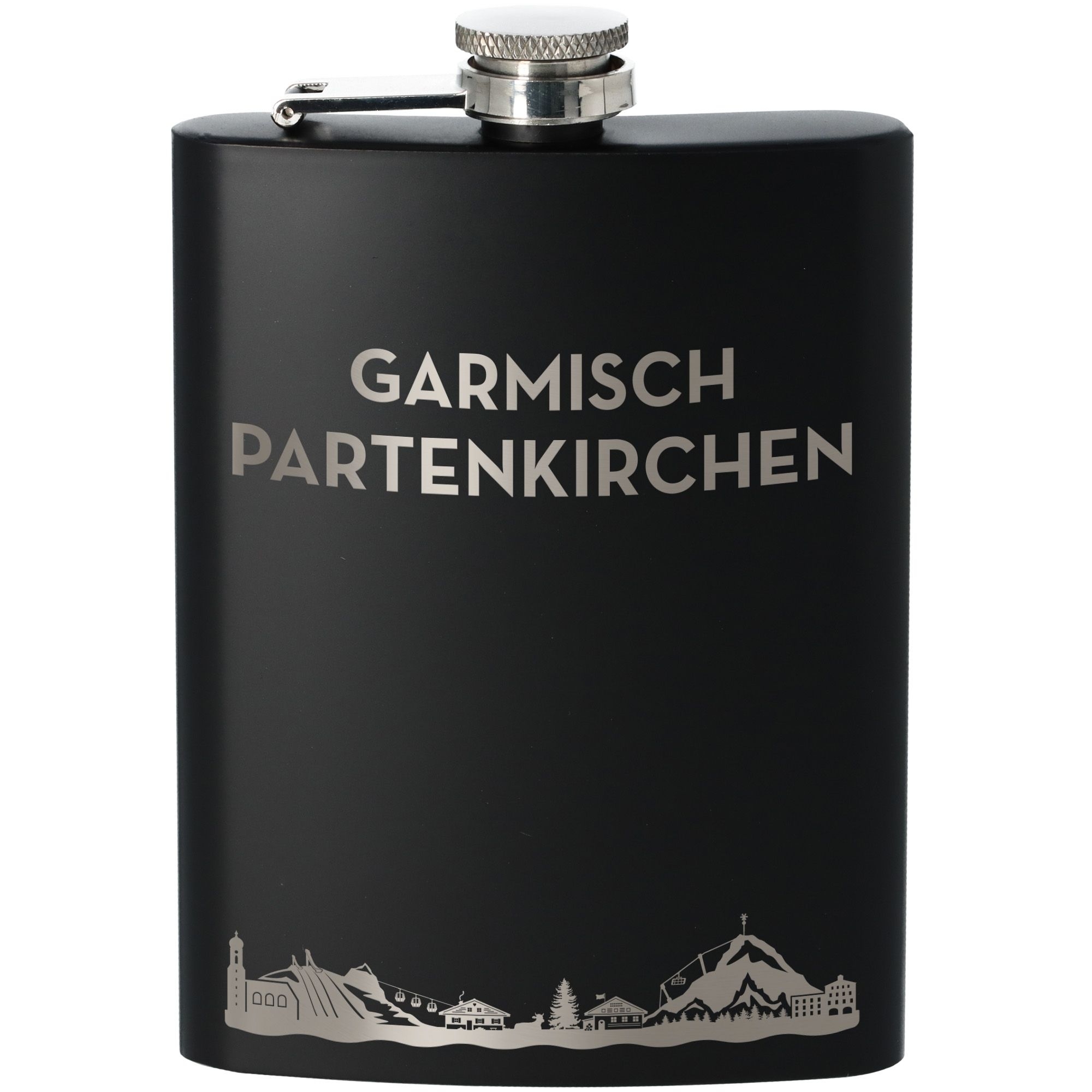 Flachmann Skyline Garmisch-Partenkirchen Schwarz 225ml Flasche, Rasierwasser