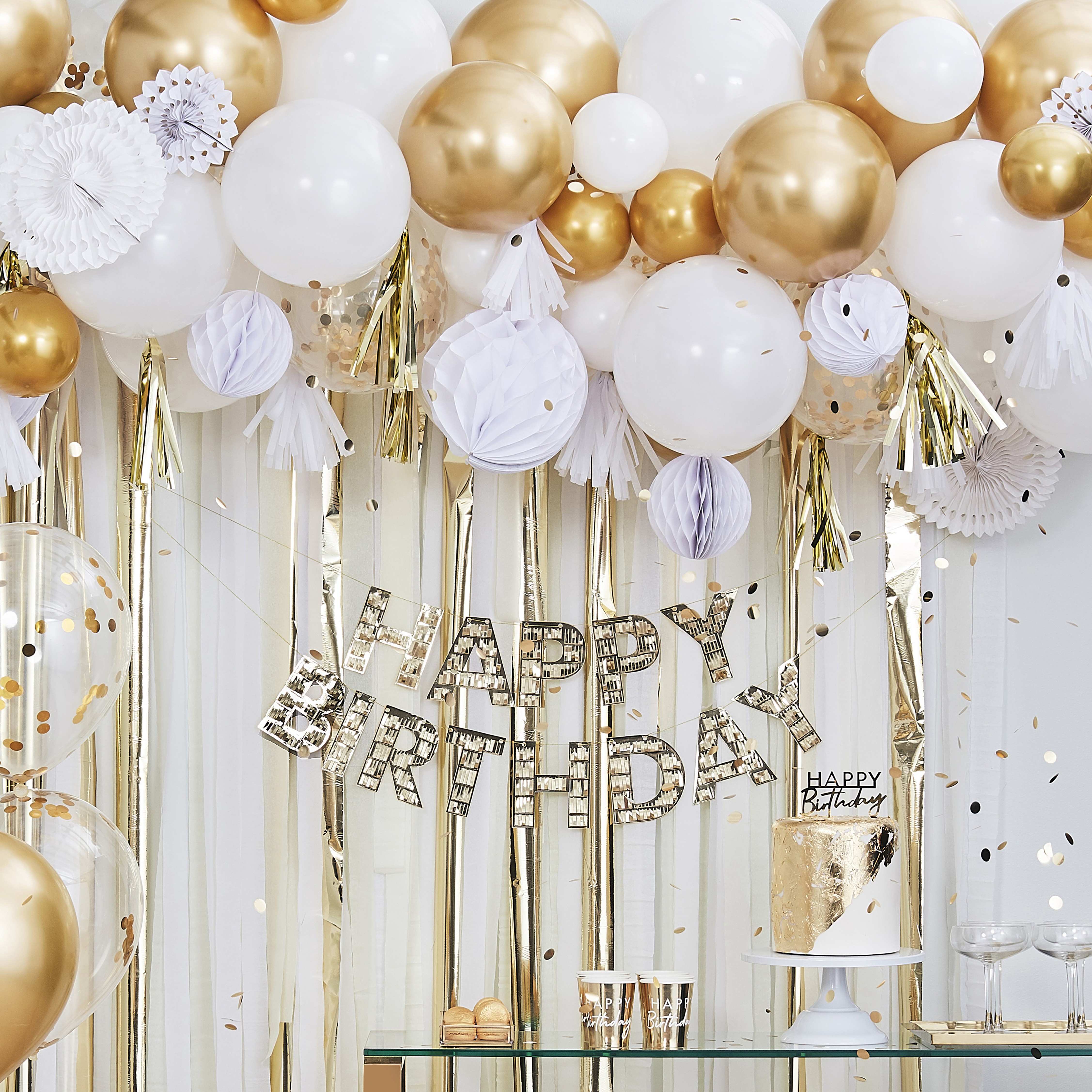 16 Servietten "Happy Birthday" Weiß/Gold