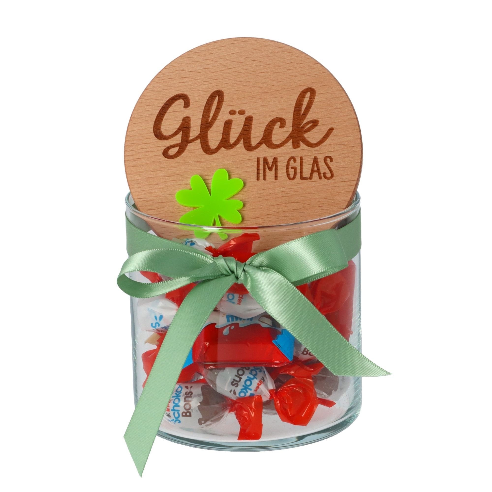 Geschenkglas "Glück im Glas" Neongrün Krug, Essen, Süßigkeiten