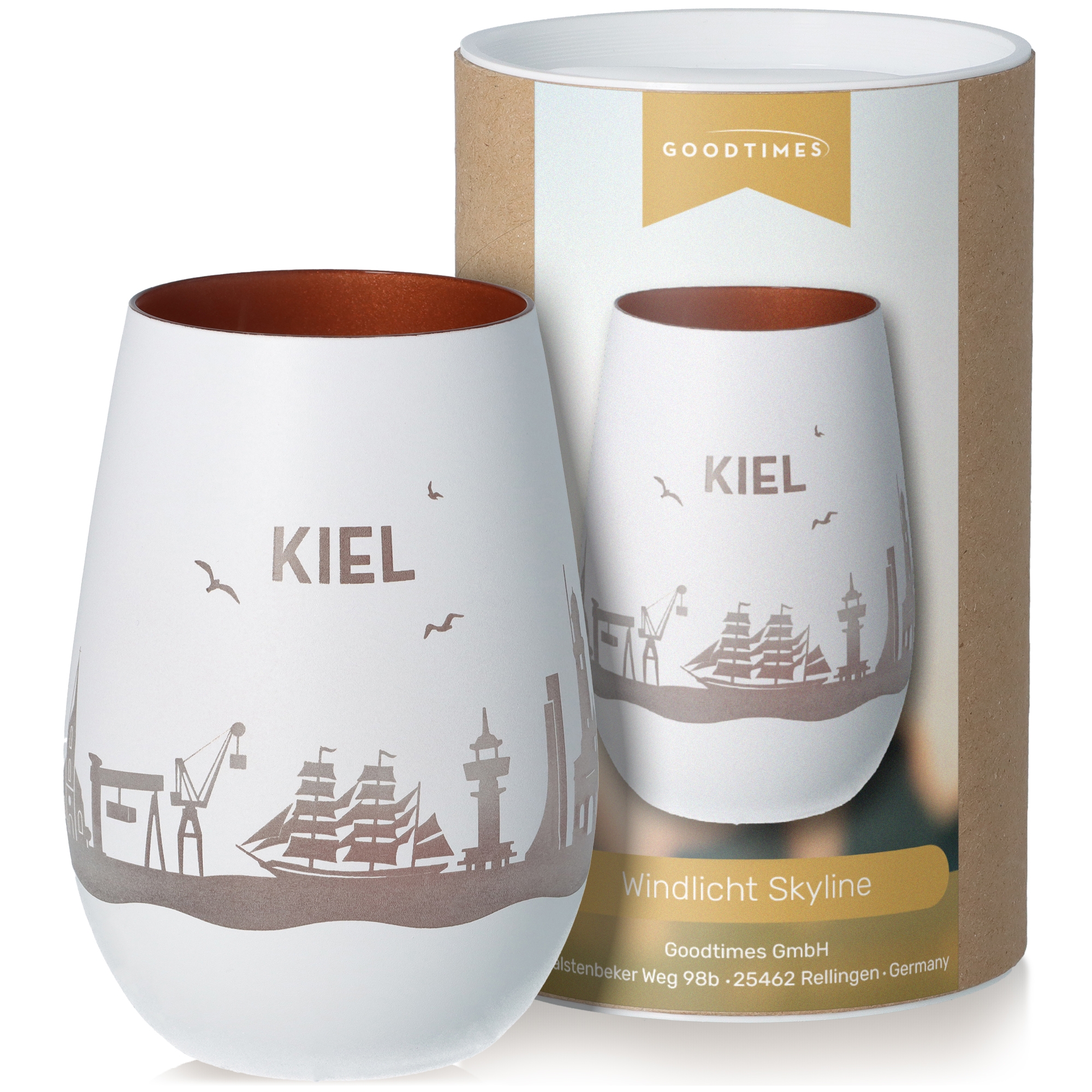 Windlicht Skyline Kiel Weiß/Bronze Töpferei, Krug, Vase, Porzellan, Tasse
