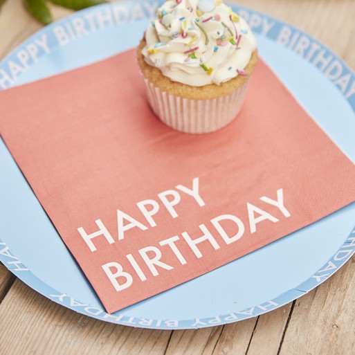16 Servietten "Happy Birthday" Korall 100% umweltfreundlich 16 Servietten "Happy Birthday" Korall 100% umweltfreundlich
