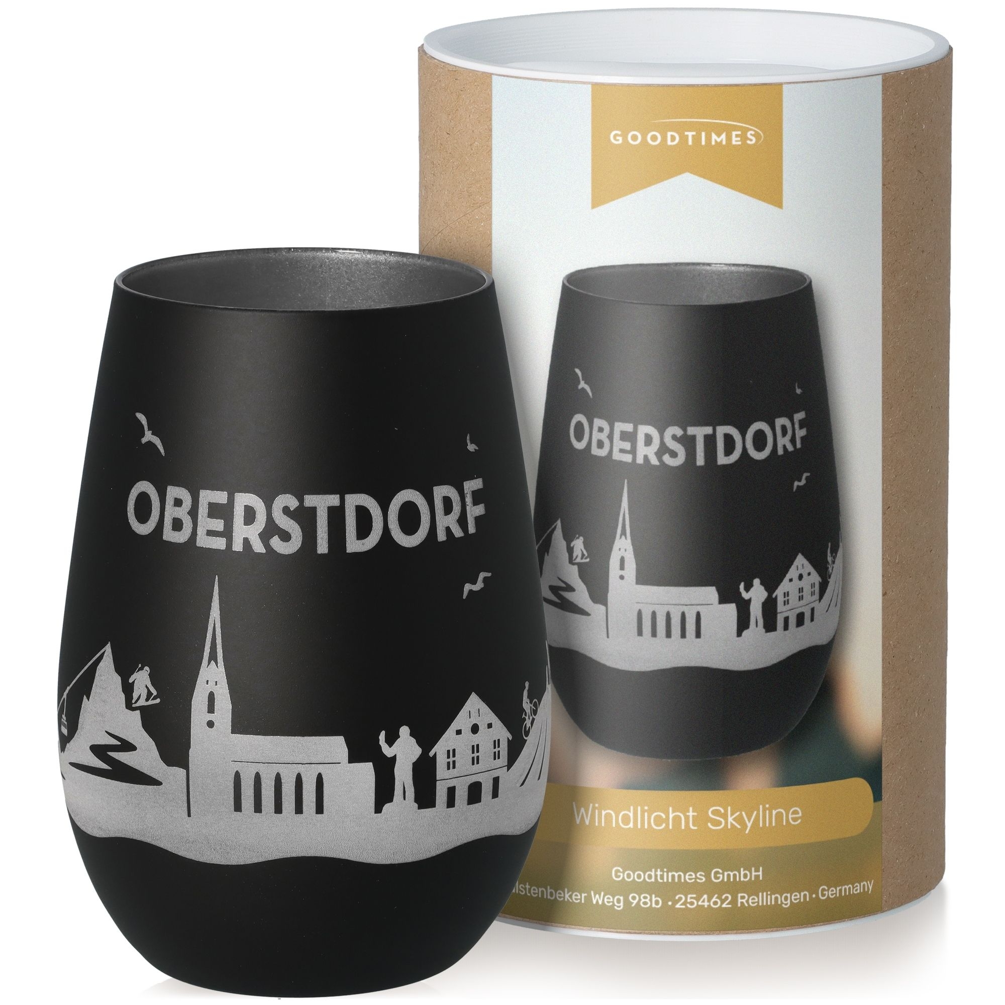 Windlicht Skyline Oberstdorf Schwarz/Silber Krug, Töpferei