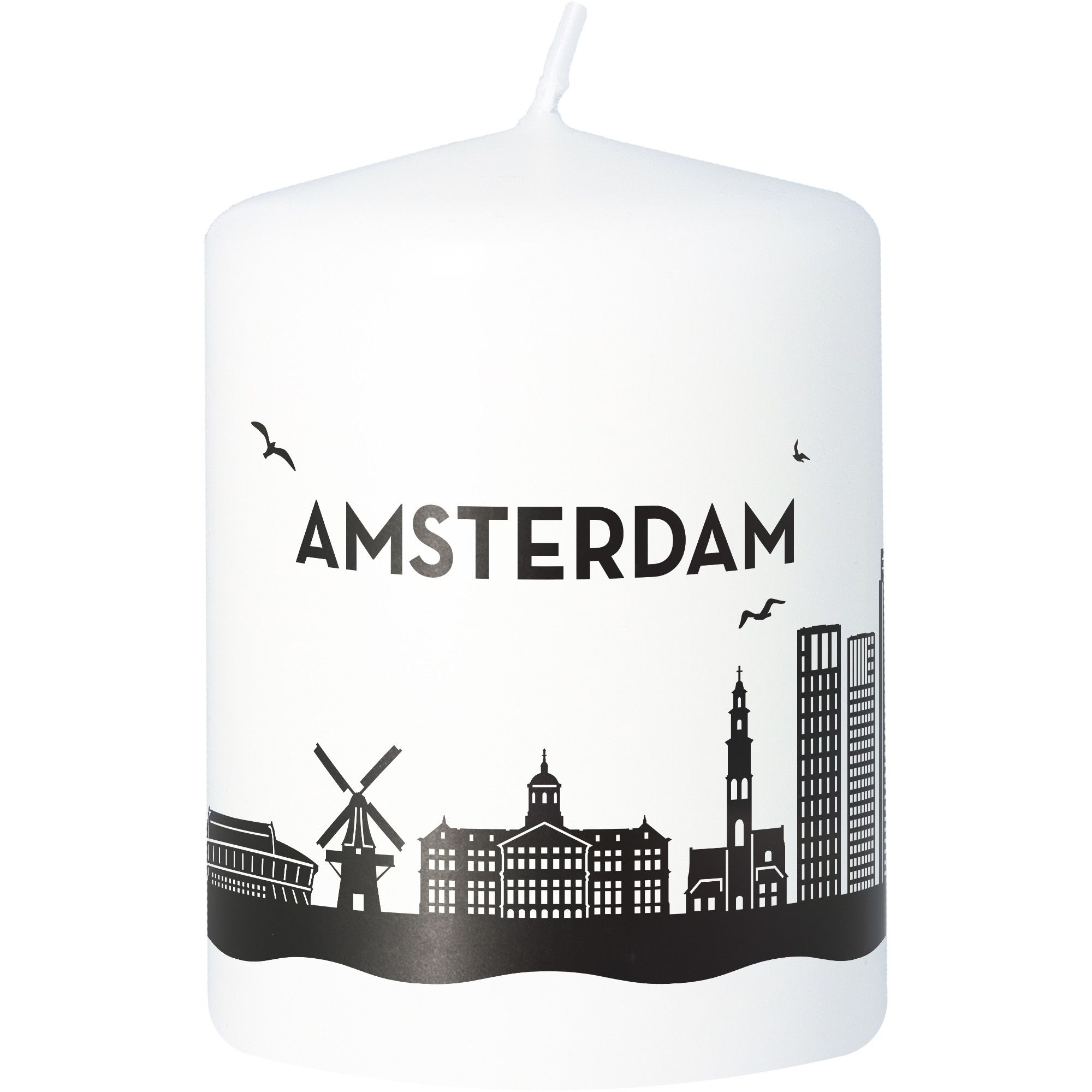 Stumpenkerze Skyline Amsterdam Weiß Kerze