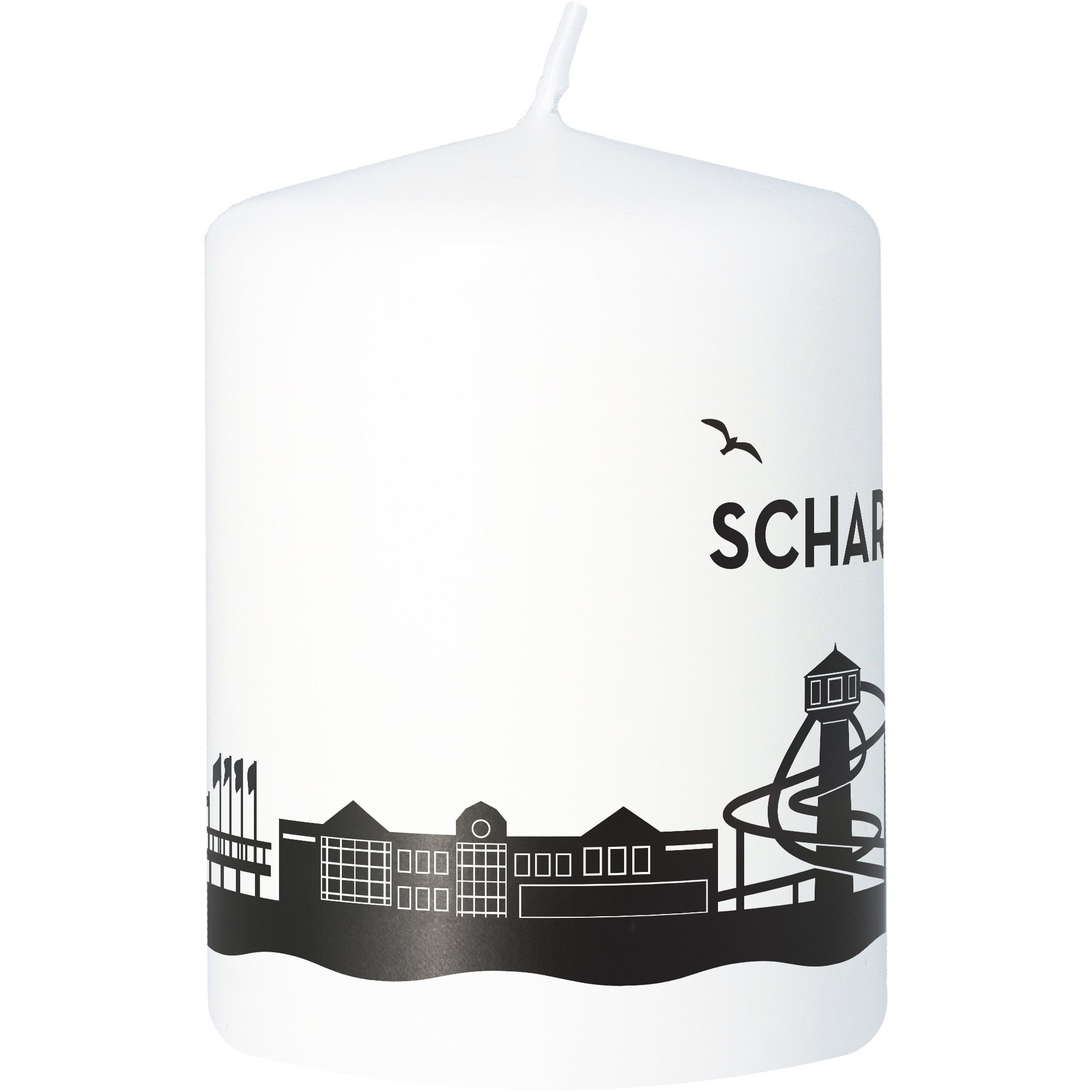 Stumpenkerze Skyline Scharbeutz Weiß Stumpenkerze Skyline Scharbeutz Weiß