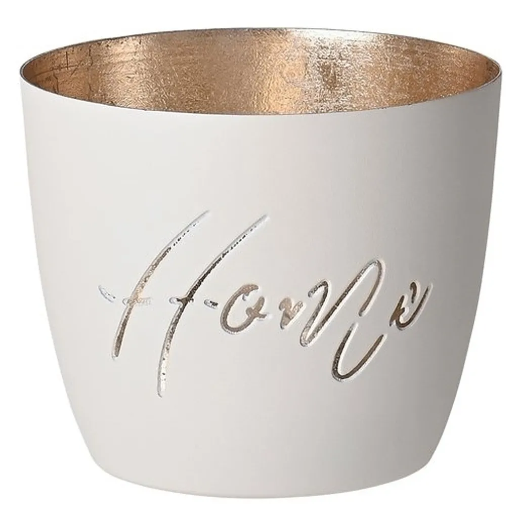 Madras Windlicht "Home", Weiß/Gold - M