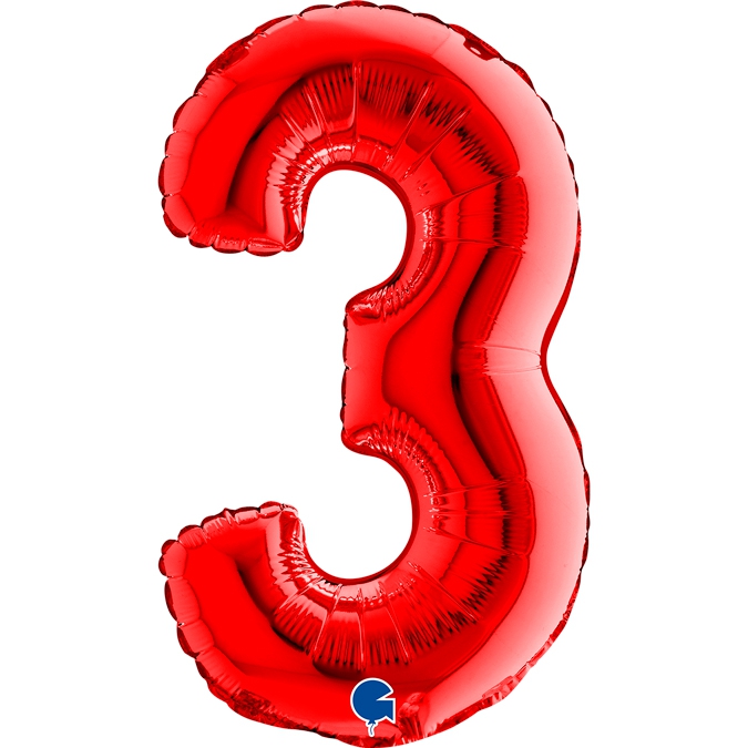 Folienballon Zahl "3" Rot, zur Luftbefüllung, 35 cm