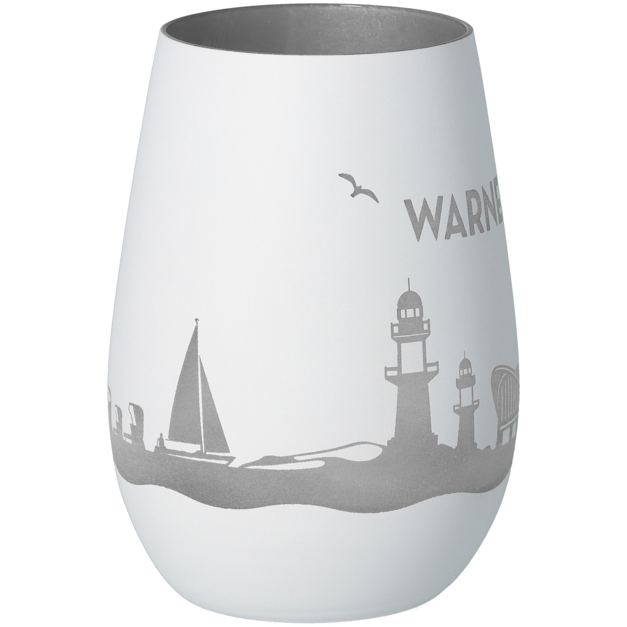 Windlicht Skyline Warnemünde Weiß/Silber Töpferei, Glas, Einmachglas