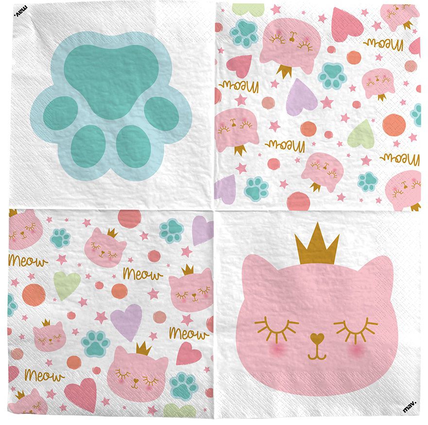 Servietten Katzen Prinzessin, 20 Stück Servietten Katzen Prinzessin, 20 Stück