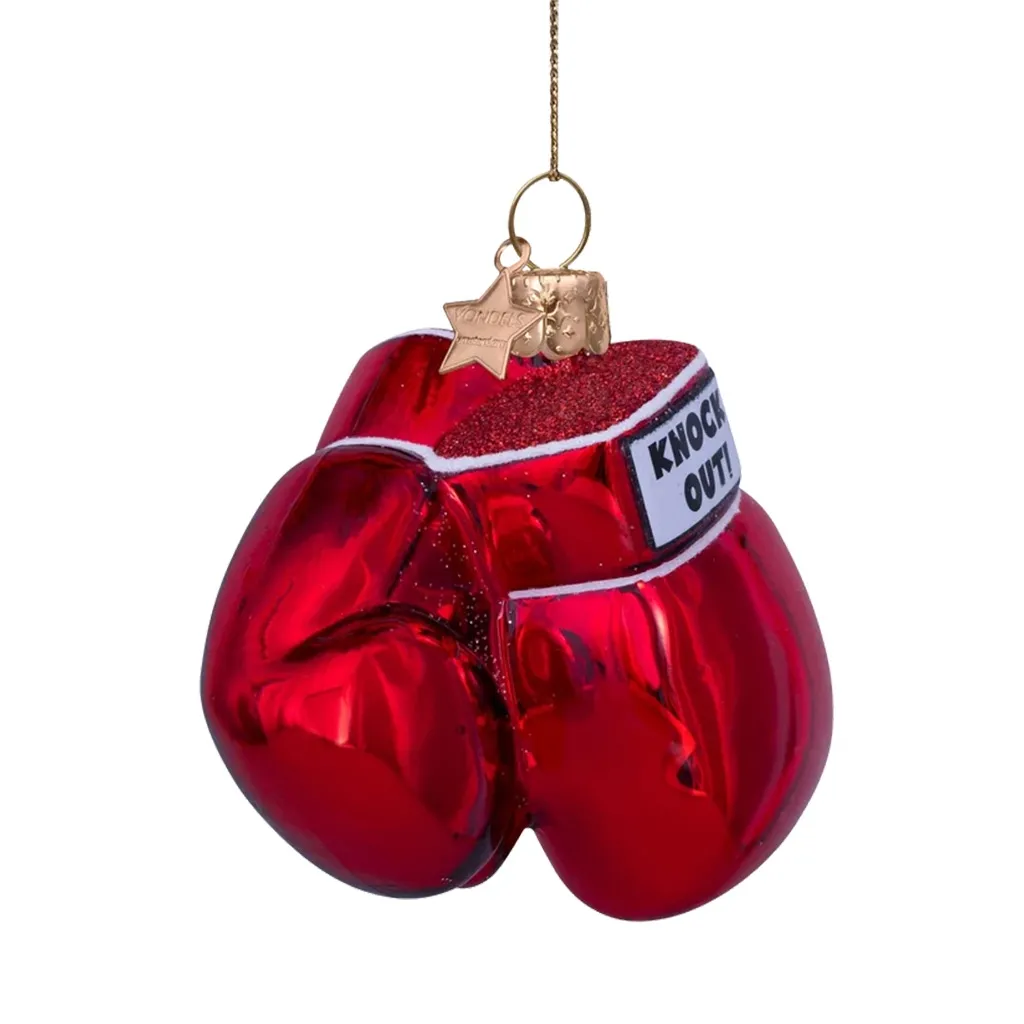  boxing gloves, chr., red, glitter, puffer shape