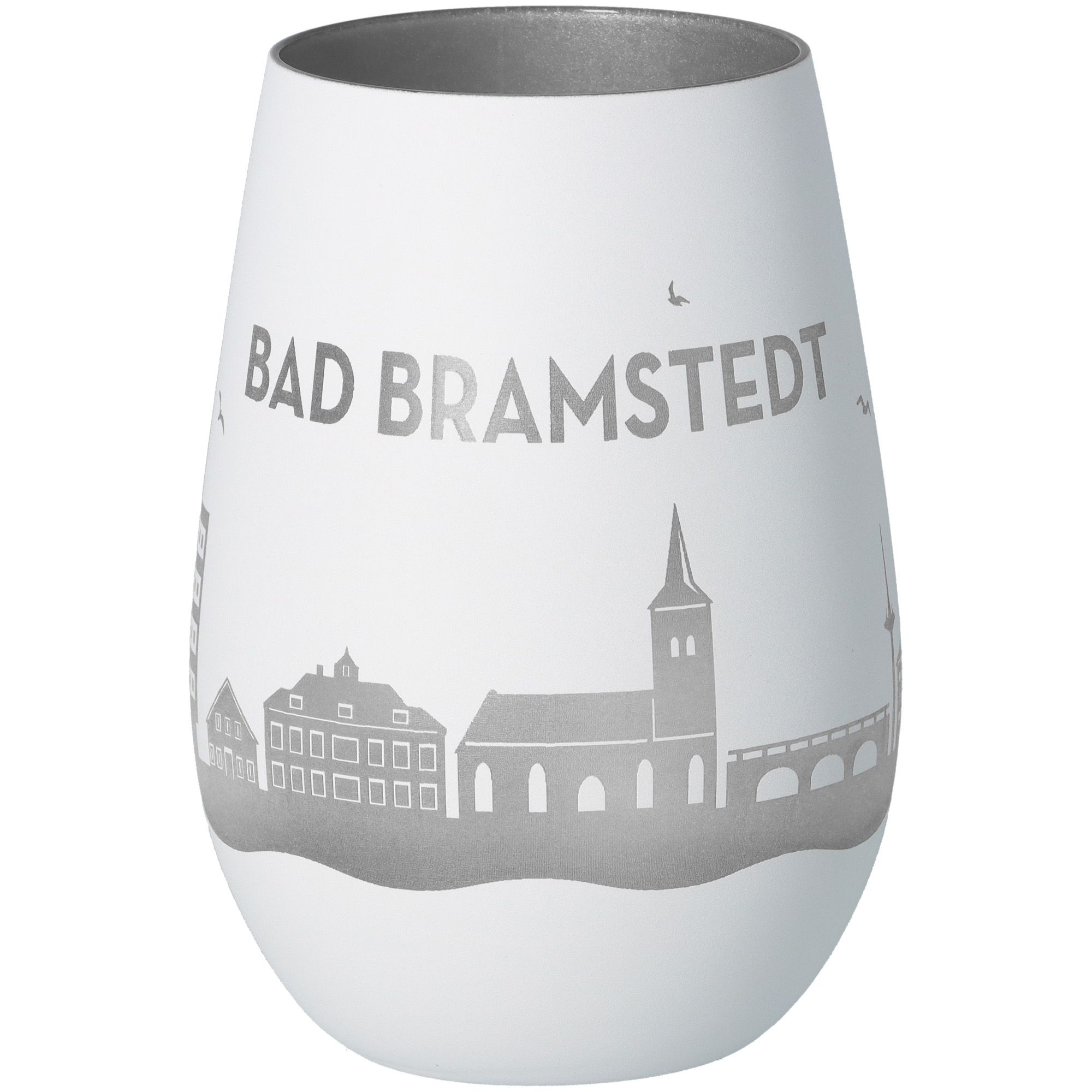 Windlicht Skyline Bad Bramstedt Weiß/Silber Töpferei, Glas, Einmachglas