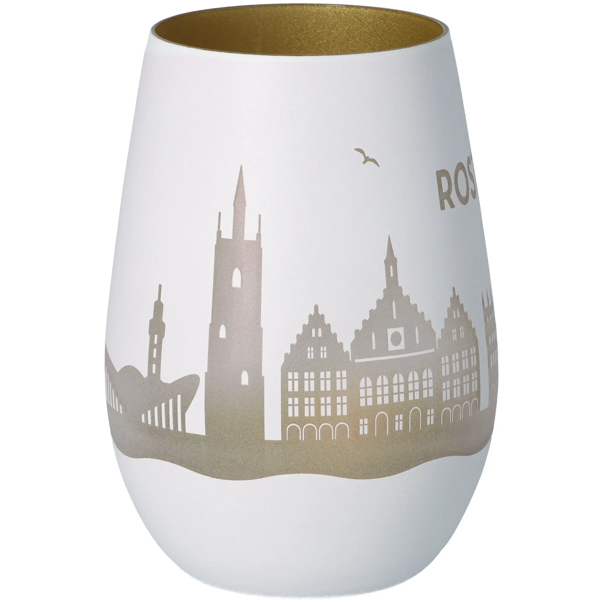 Windlicht Skyline Rostock Weiß/Gold