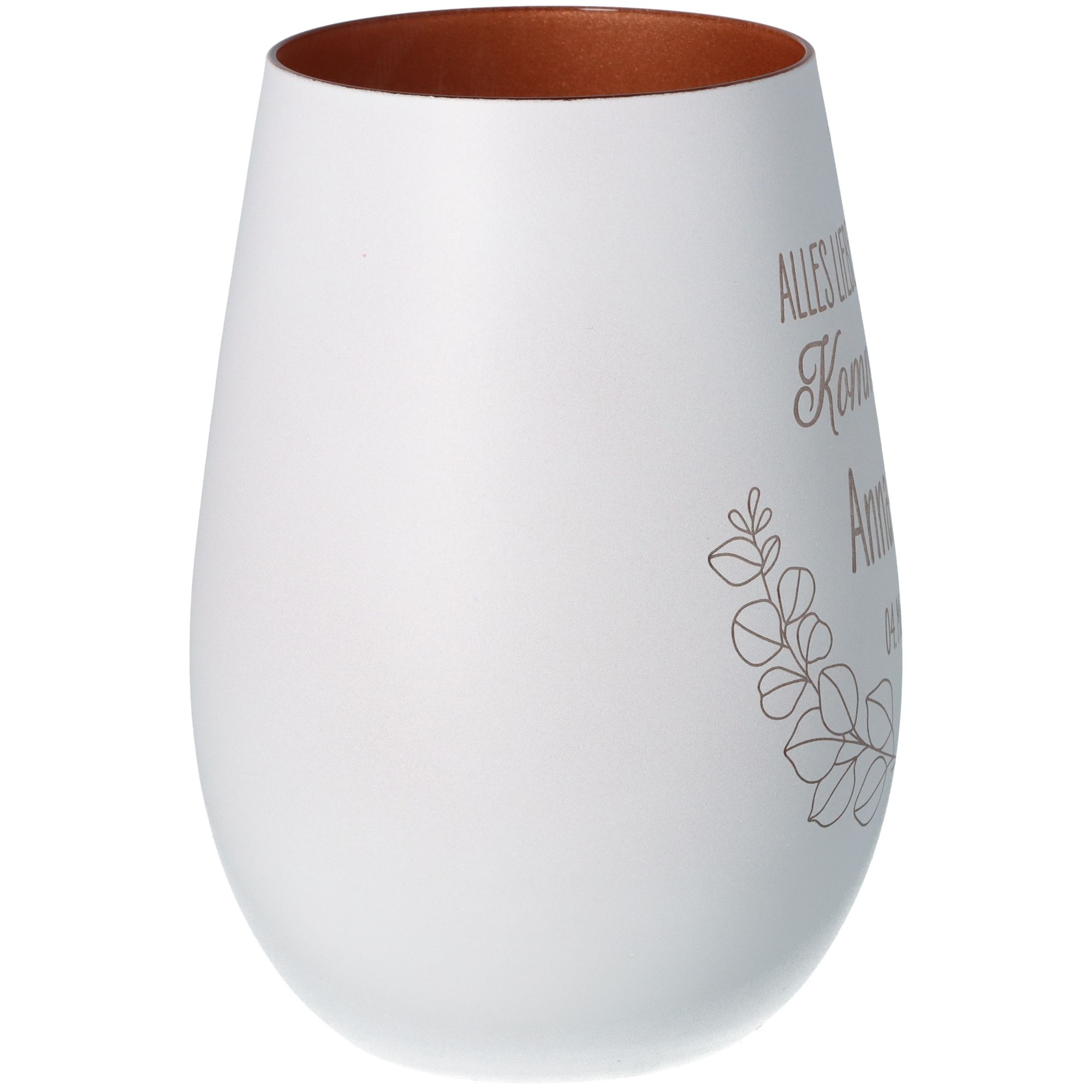 Windlicht Kommunion Weiß/Bronze "Name + Datum" Krug, Töpferei, Vase, Porzellan, Glas