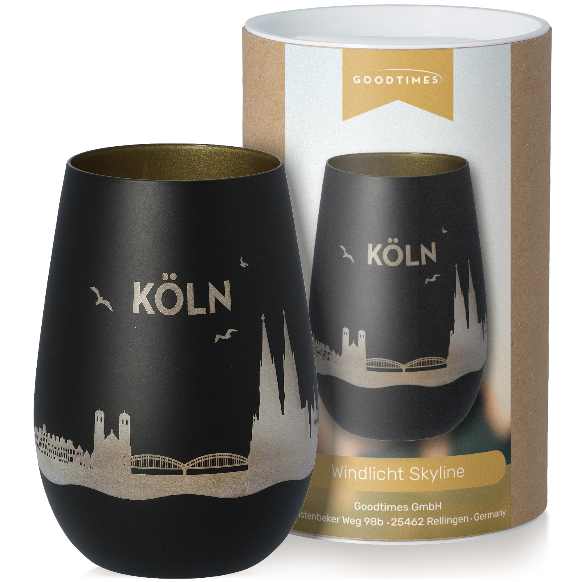 Windlicht Skyline Köln Schwarz/Gold Krug, Töpferei, Flasche, Vase