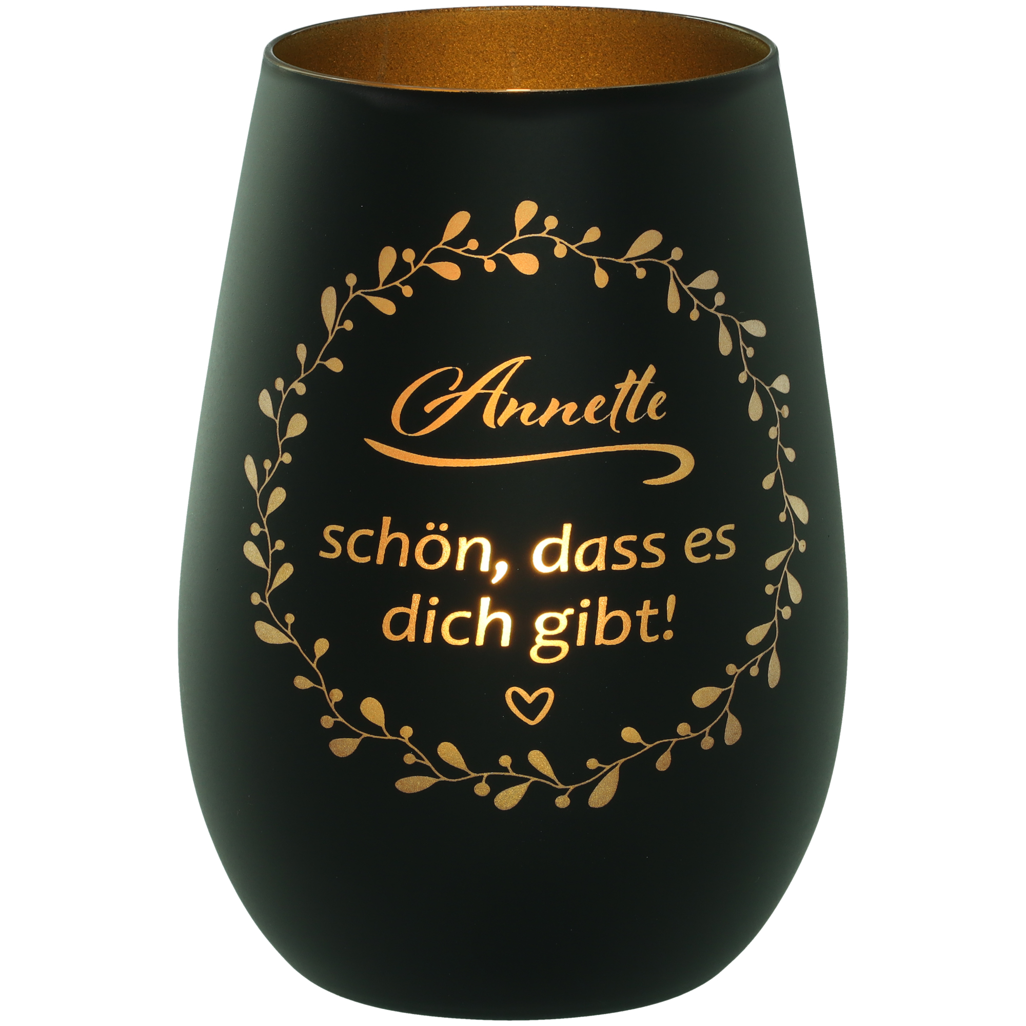 Windlicht Schön, dass es dich gibt "Name" Schwarz/Gold 465ml Windlicht Schön, dass es dich gibt "Name" Schwarz/Gold 465ml