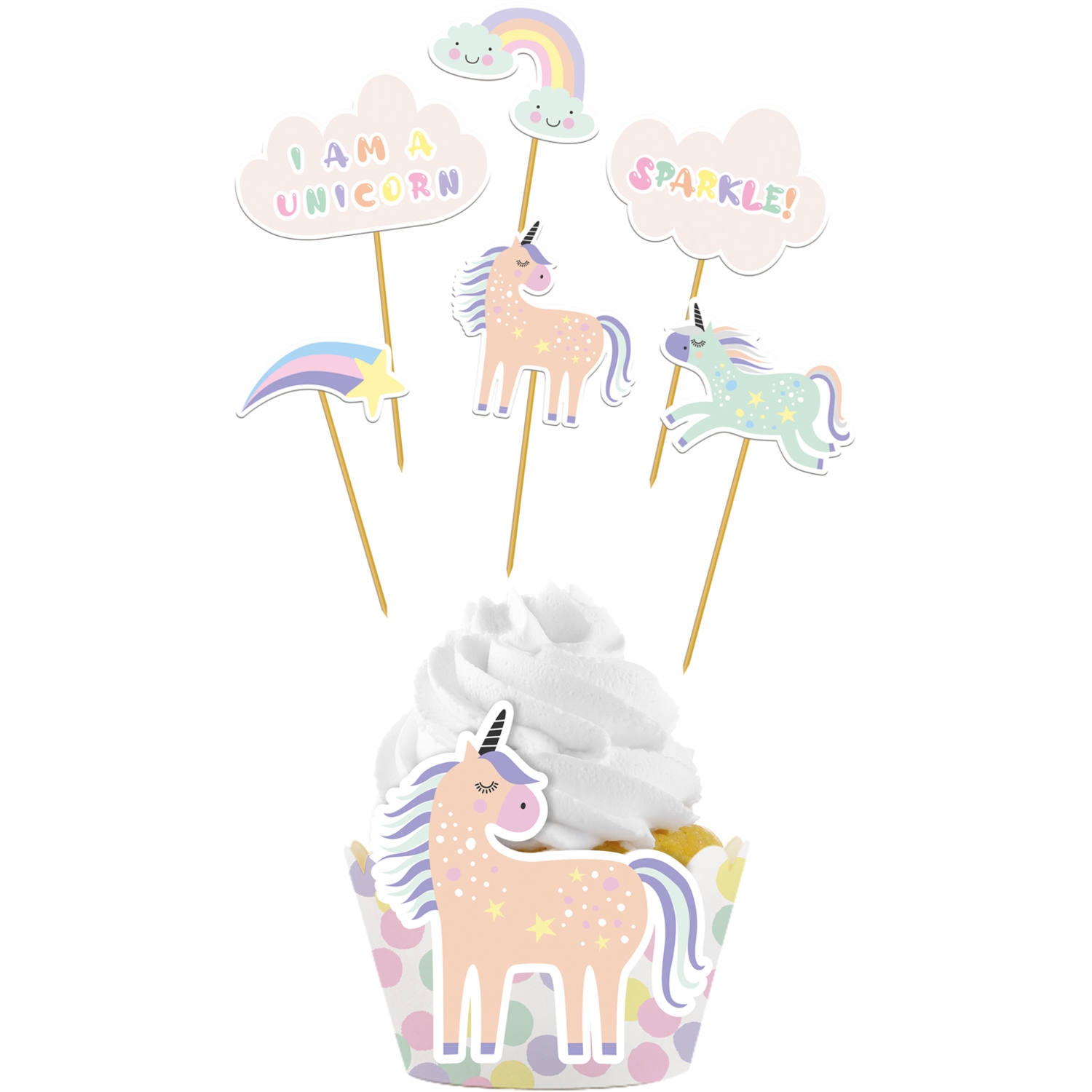 Cupcake Dekoration "Regenbogen Einhorn" 12teilig Cupcake Dekoration "Regenbogen Einhorn" 12teilig