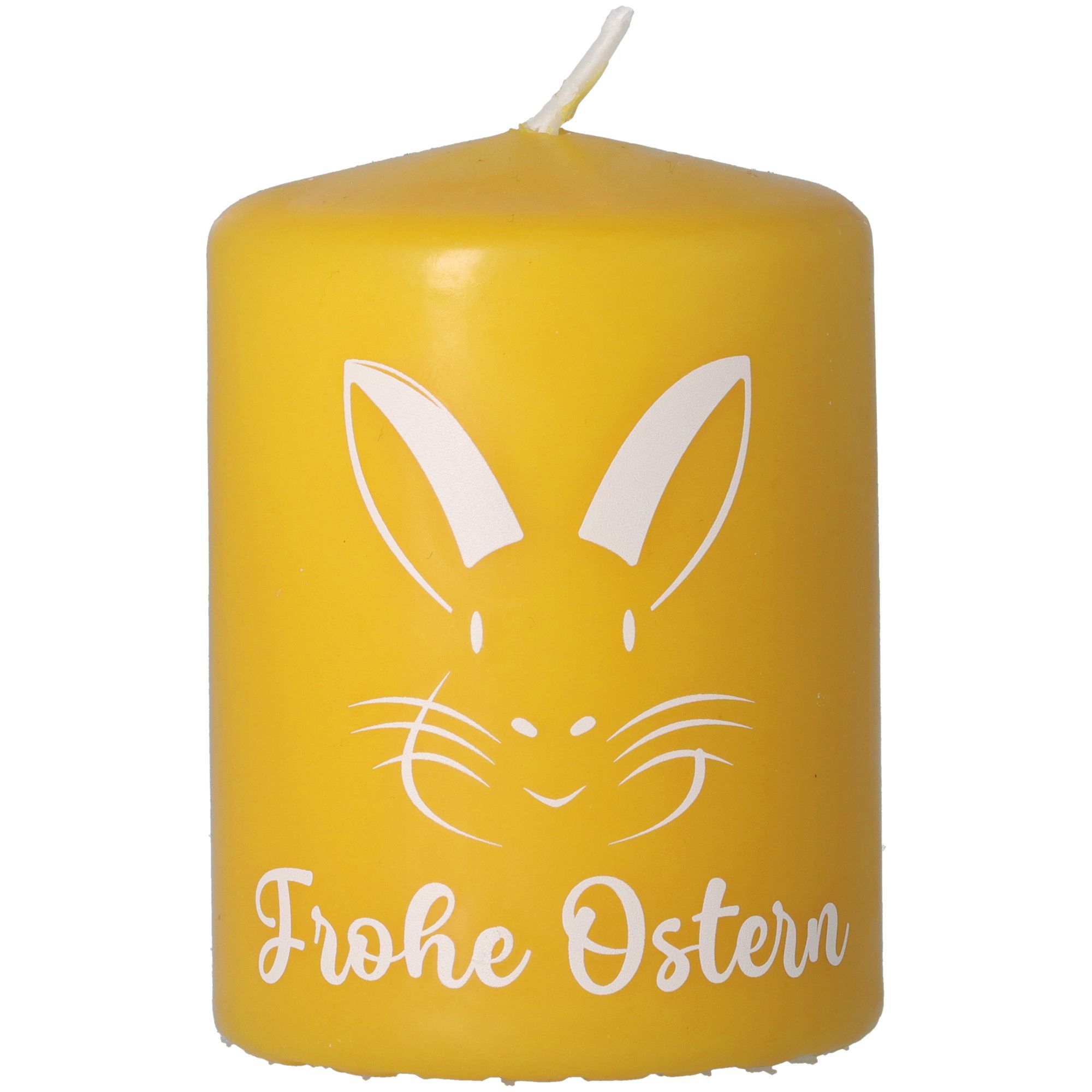 Stumpenkerze Gelb "Frohe Ostern"