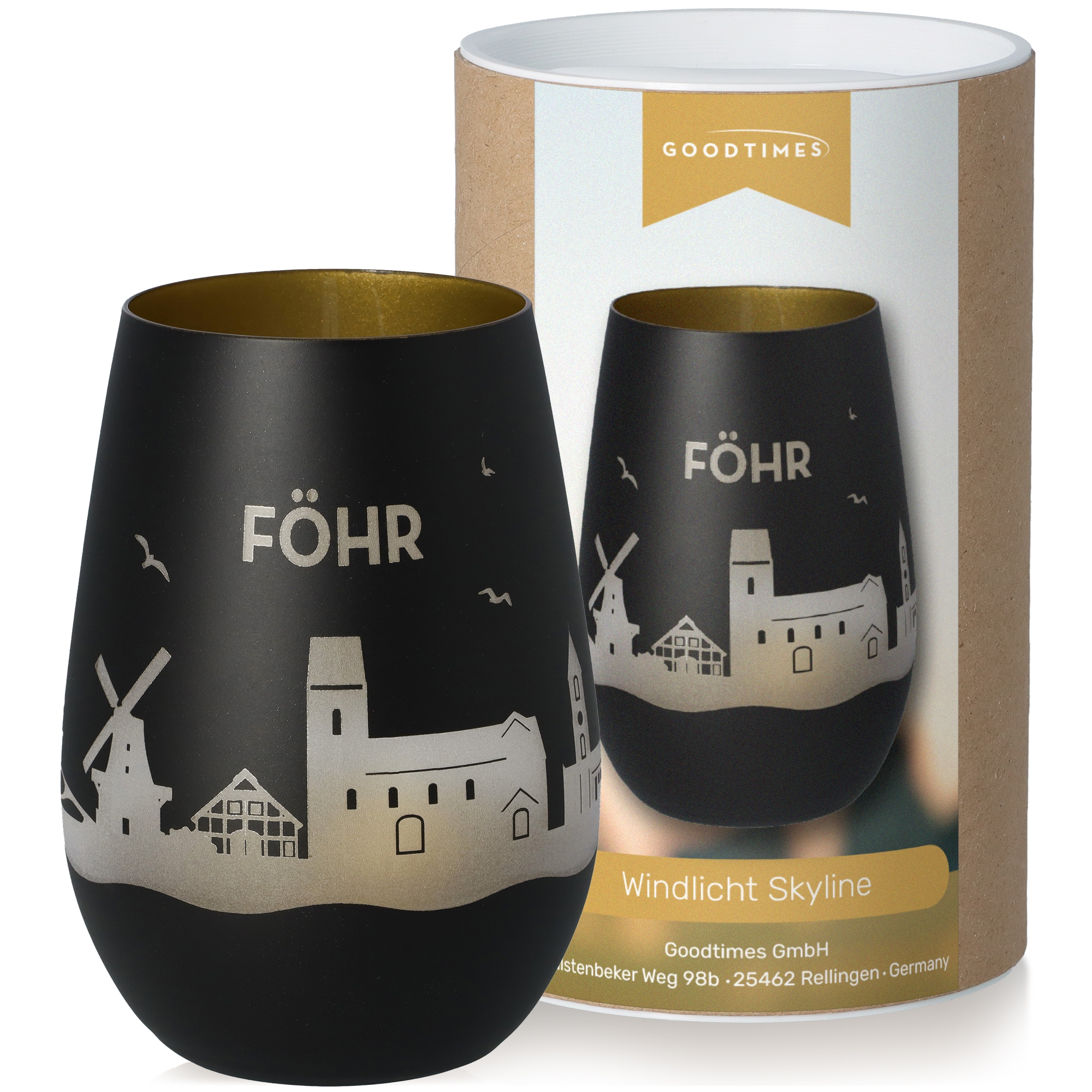 Windlicht Skyline Föhr Schwarz/Gold Krug, Töpferei, Tasse