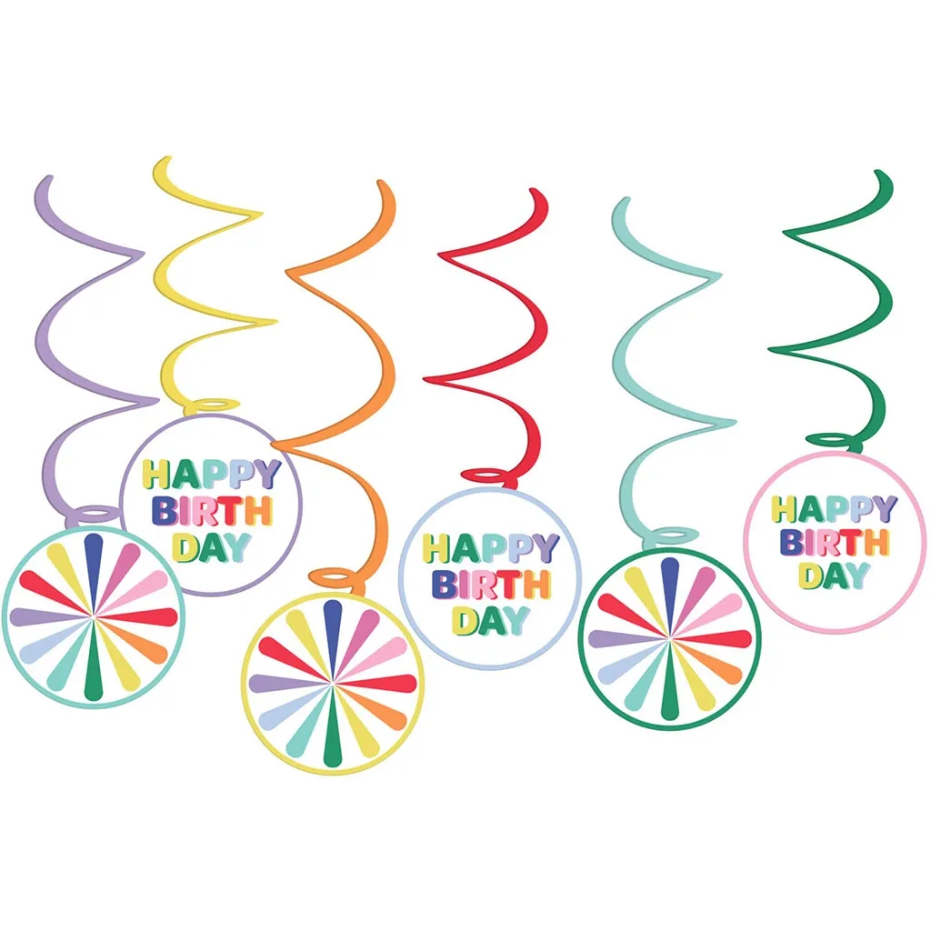 6 Hängedekoration "Happy Birthday Stripetastic"