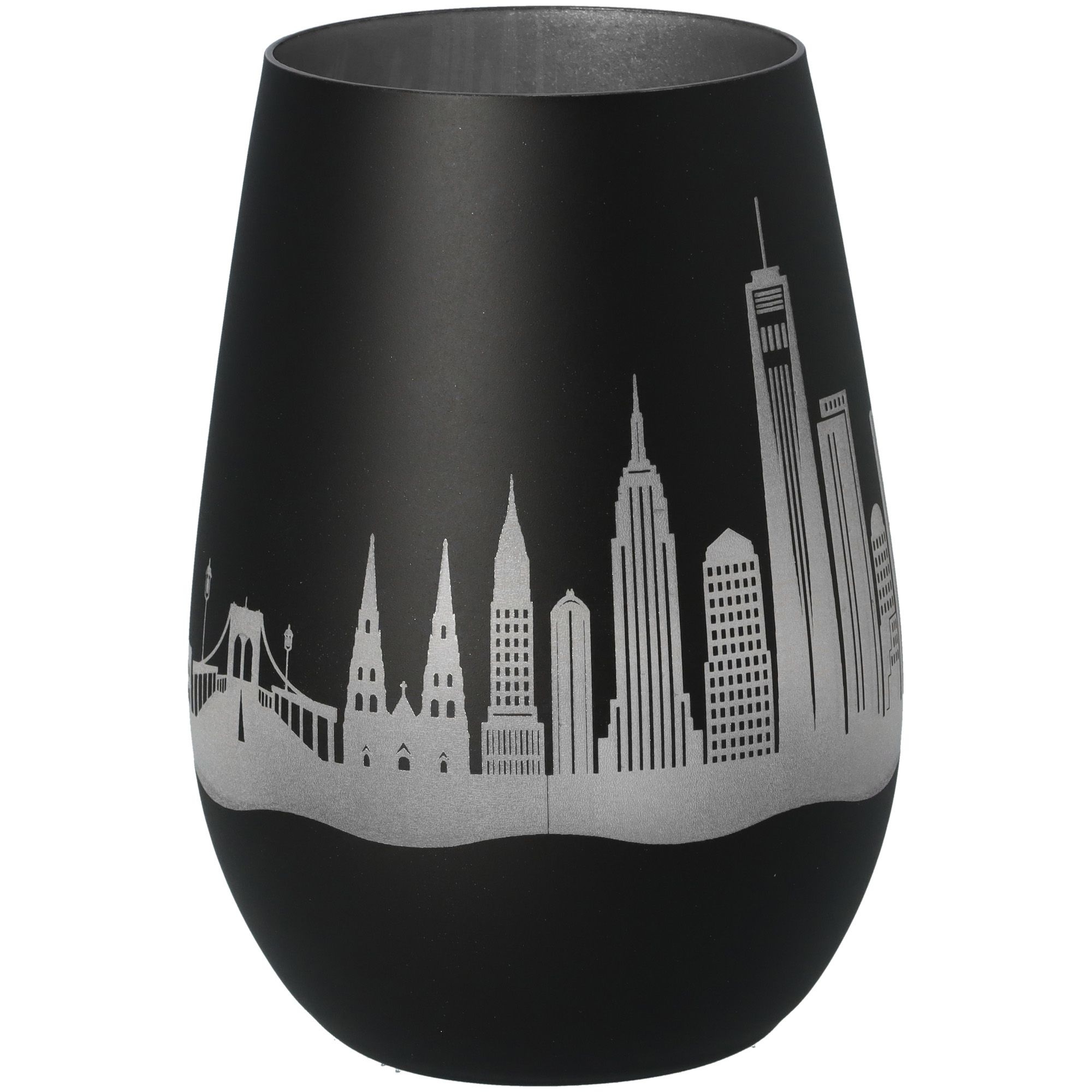 Windlicht Skyline New York Schwarz/Silber Töpferei, Lampe, Krug, Glas, Lampenschirm