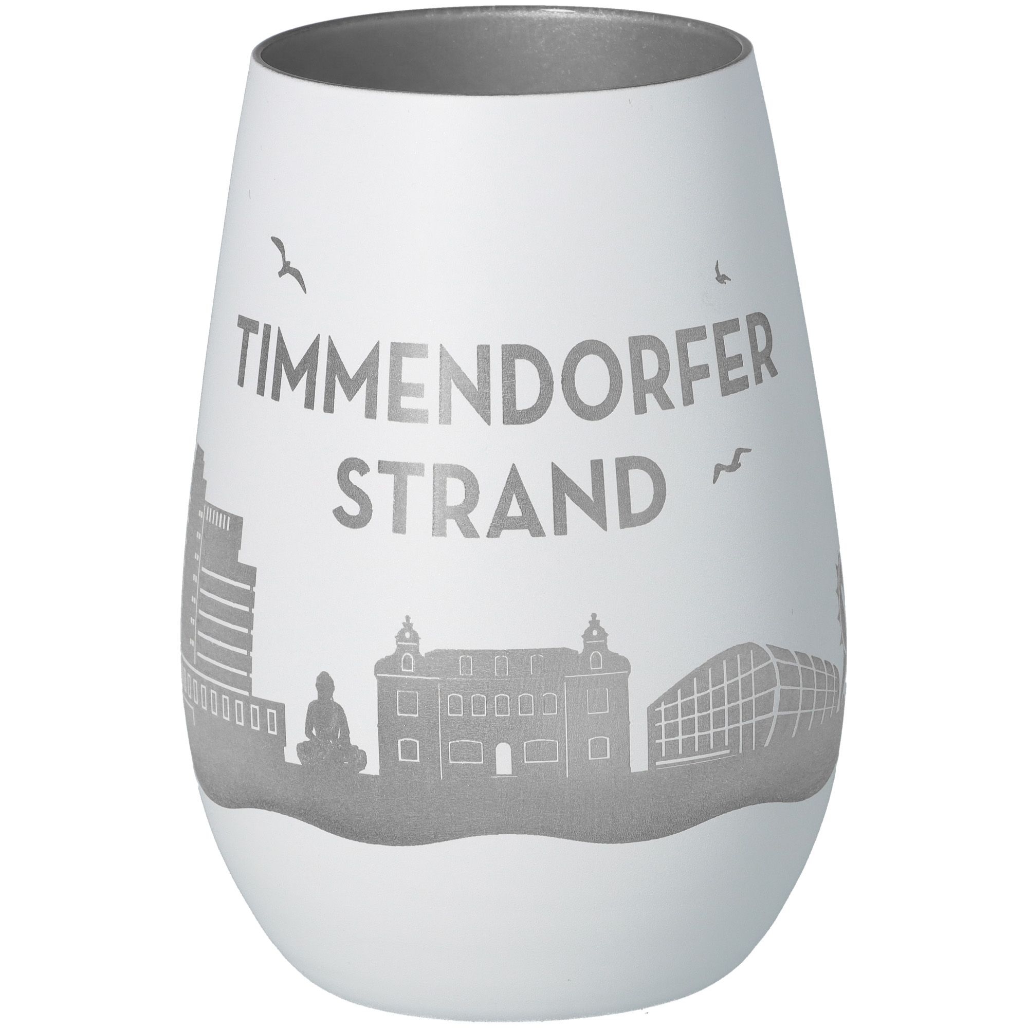 Windlicht Skyline Timmendorfer Strand Weiß/Silber Krug, Töpferei, Vase, Glas