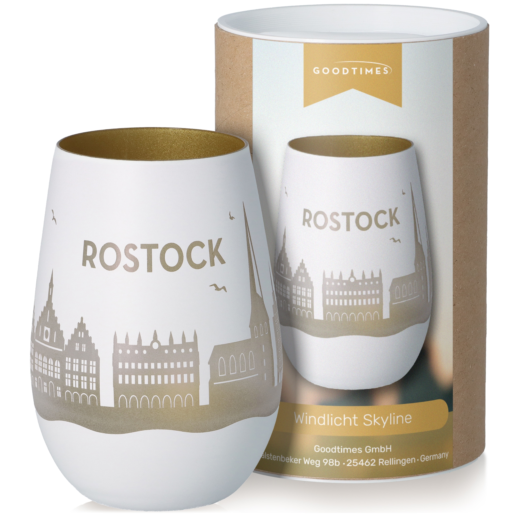 Windlicht Skyline Rostock Weiß/Gold Windlicht Skyline Rostock Weiß/Gold