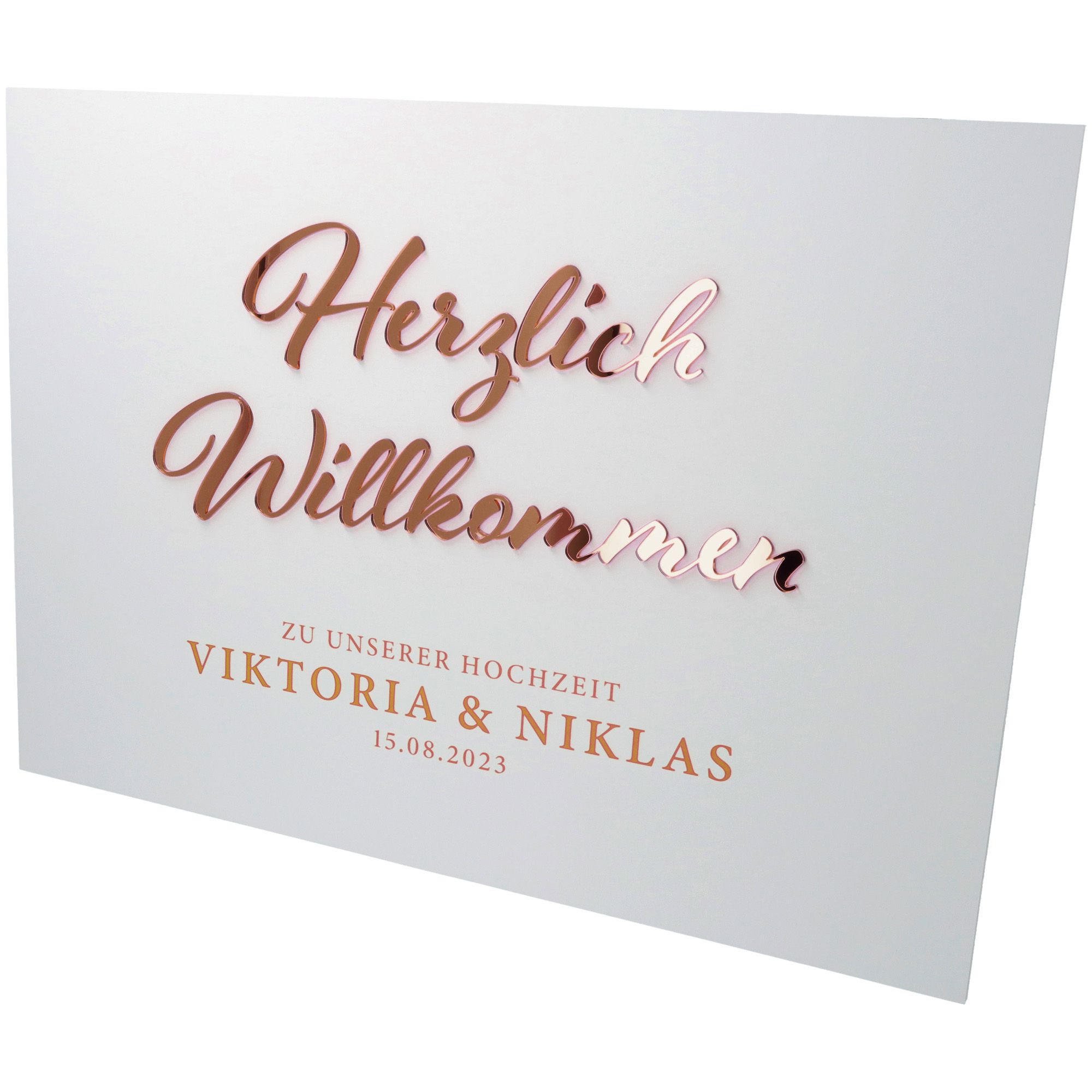 Willkommensschild Hochzeit "Namen & Datum" Rosé Gold 70x50 Willkommensschild Hochzeit "Namen & Datum" Rosé Gold 70x50