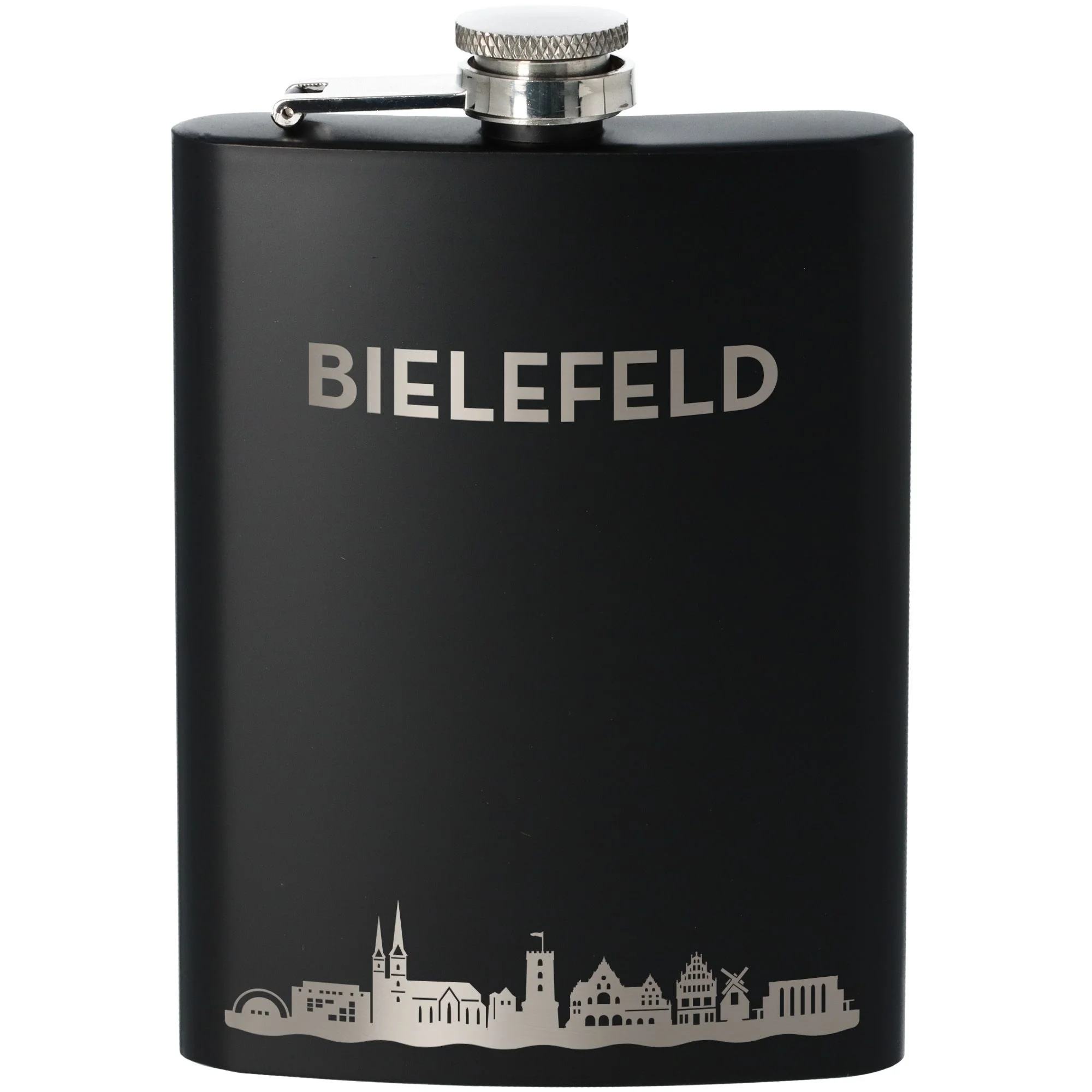 Flachmann, Trinkflasche, Stahl, schwarz, Sichtbare-Silhouette