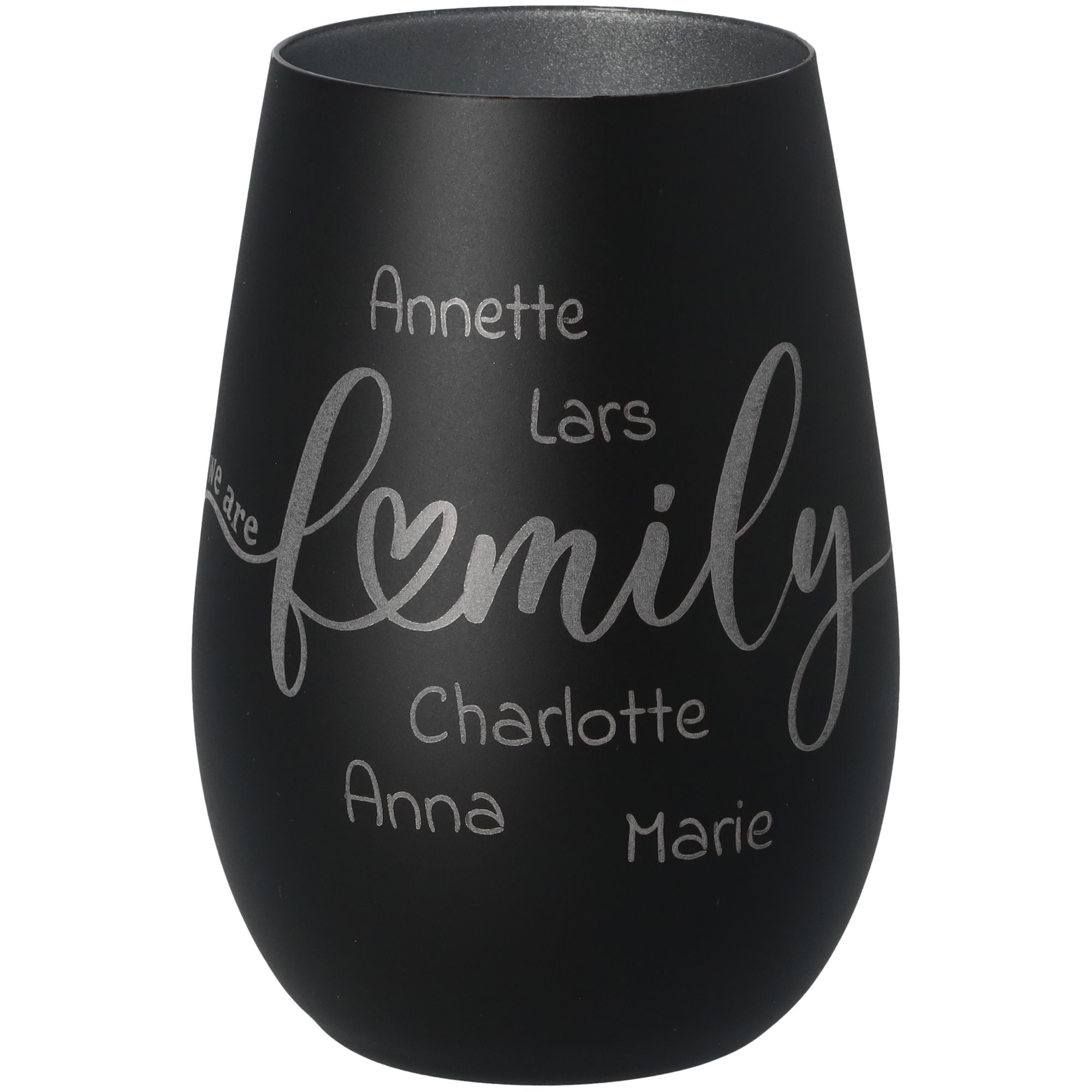 Windlicht We Are Family "Namen" Schwarz/Silber 465ml