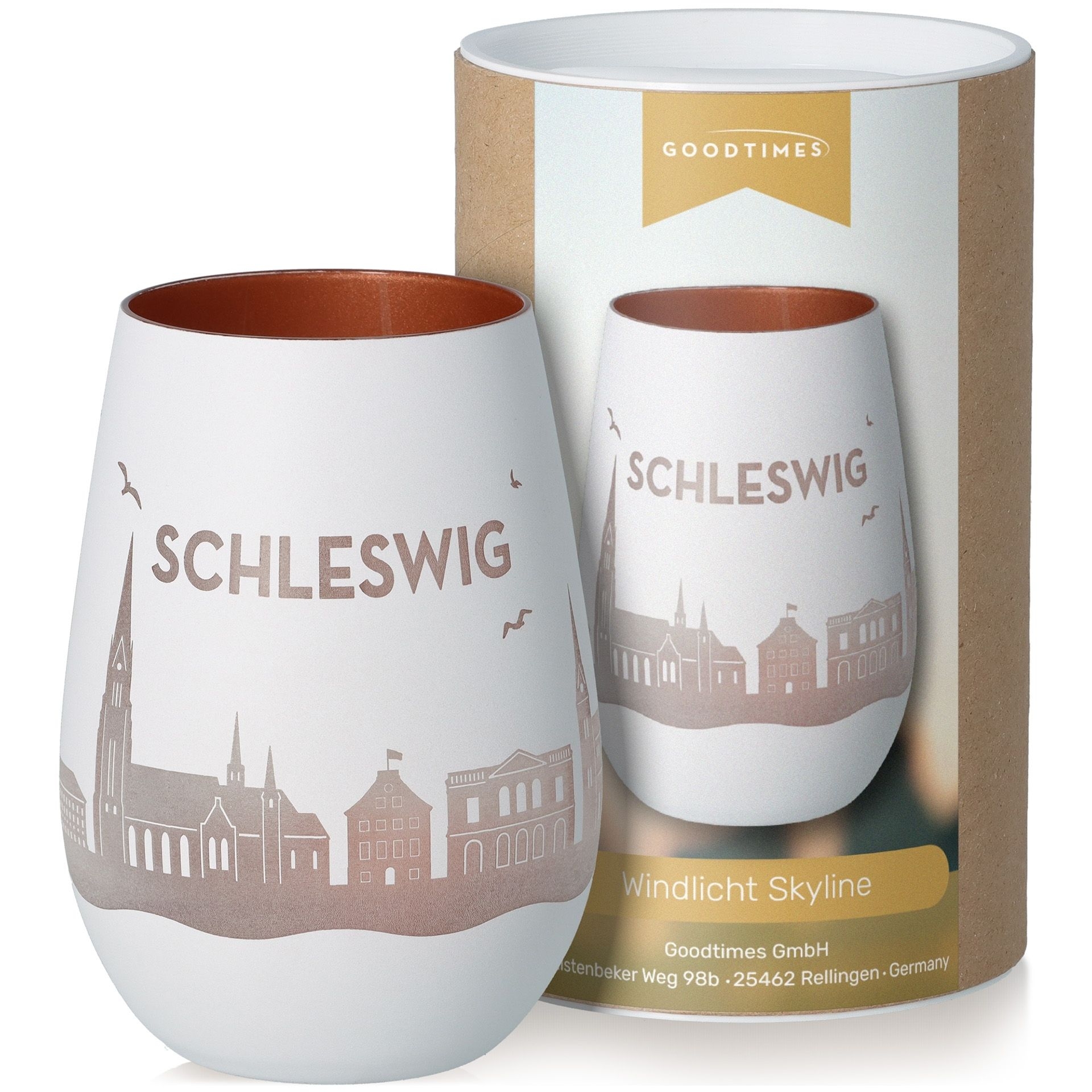 Windlicht Skyline Schleswig Weiß/Bronze Töpferei, Tasse, Krug