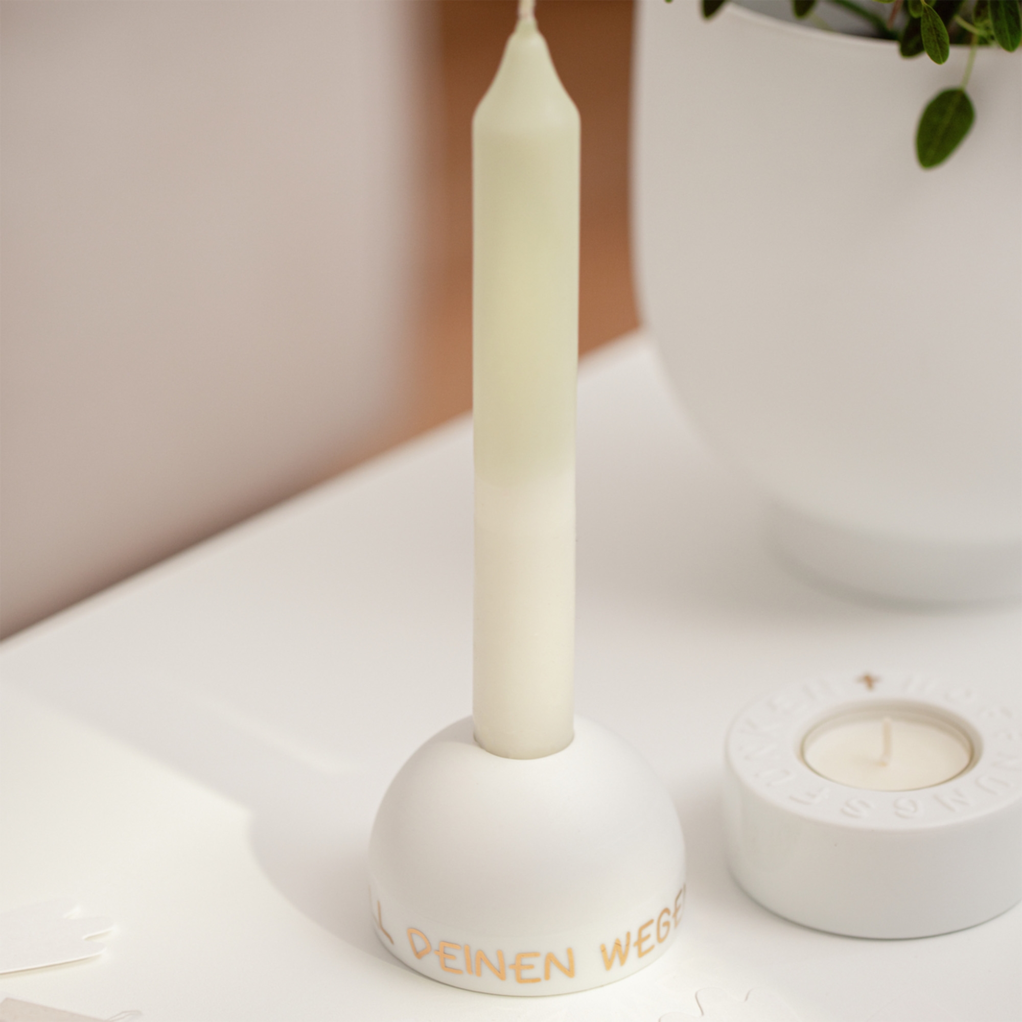 Räder Design - Kerzenständer "Moment Glaubensfreude" Bleistiftkerze, Kerzenhalter, Rundbasen, weiße Kerze, Wohnaccessoire
