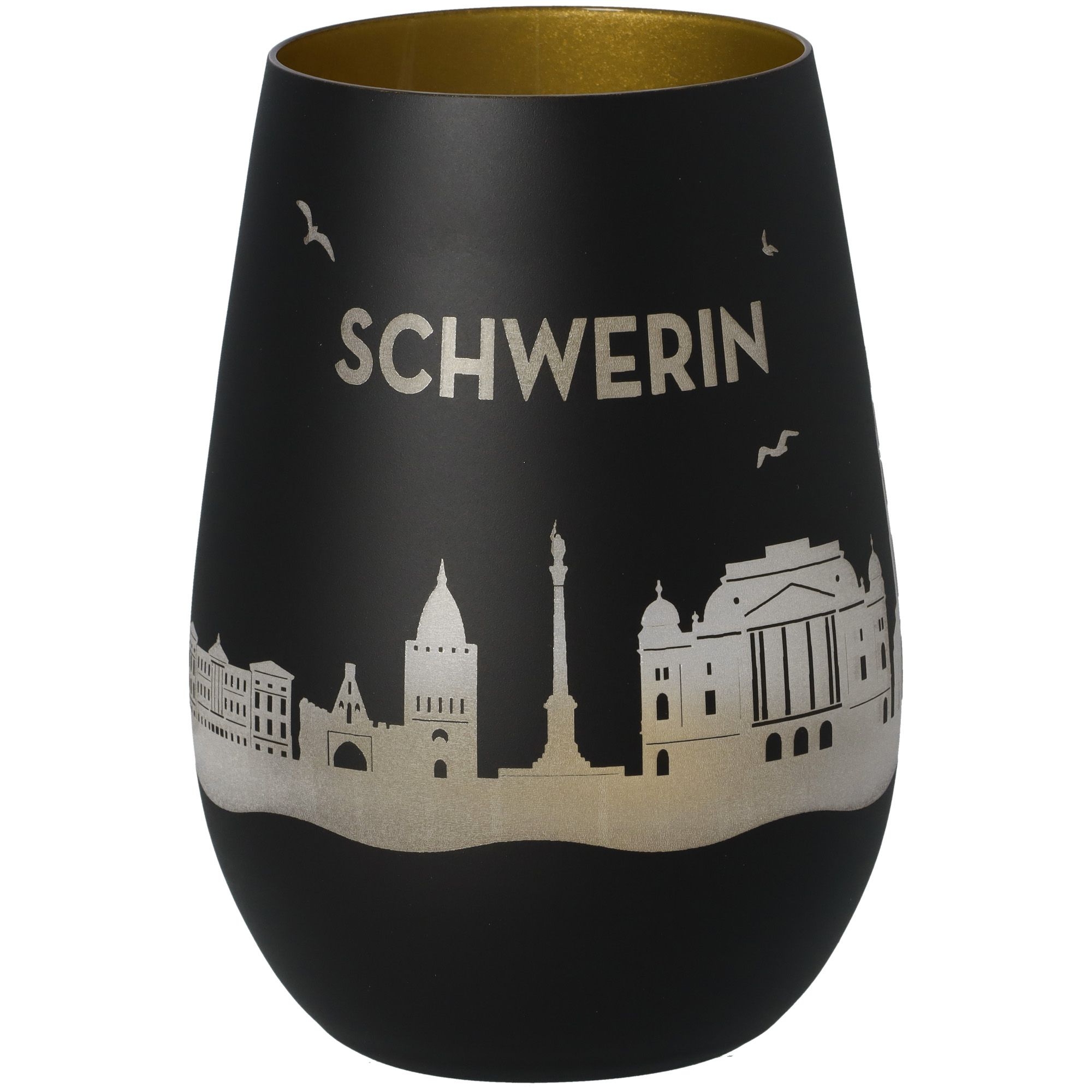 Windlicht Skyline Schwerin Schwarz/Gold Krug, Töpferei