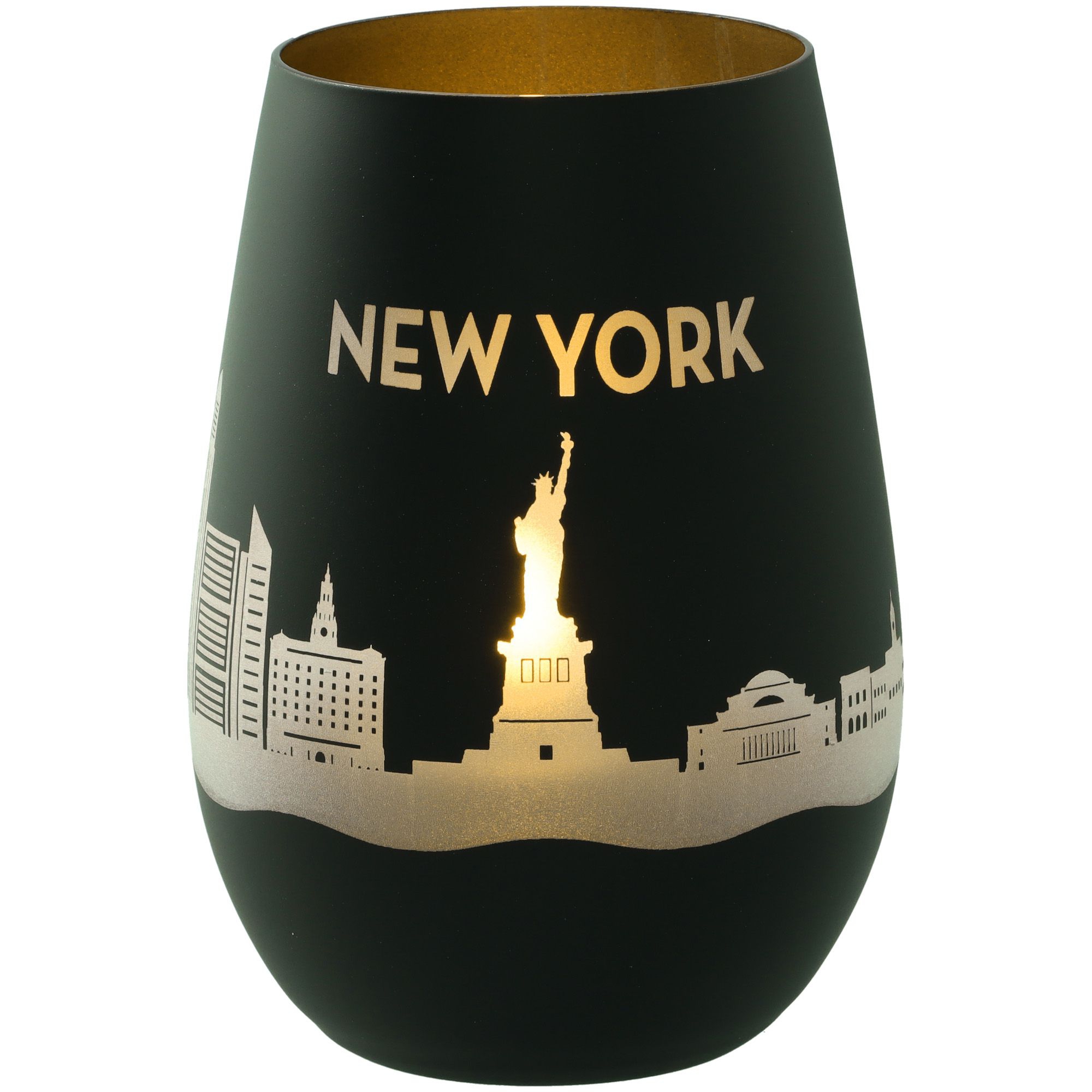 Windlicht Skyline New York Schwarz/Gold