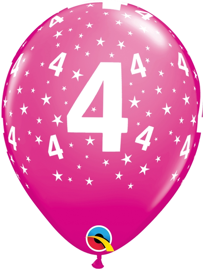 Qualatex Latexballon 4. Geburtstag verschiedene Farben Ø 30cm