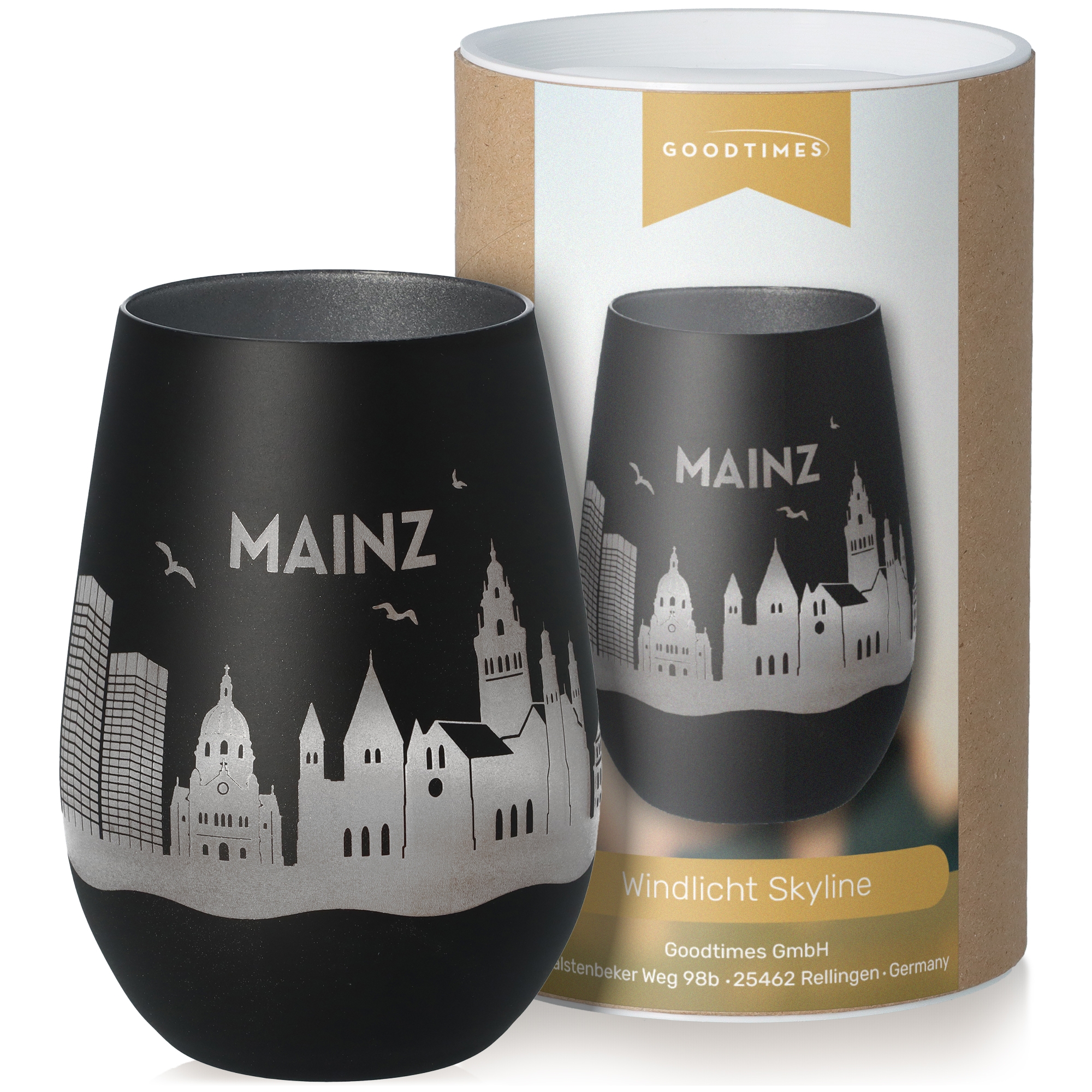 Windlicht Skyline Mainz Schwarz/Silber Töpferei, Krug